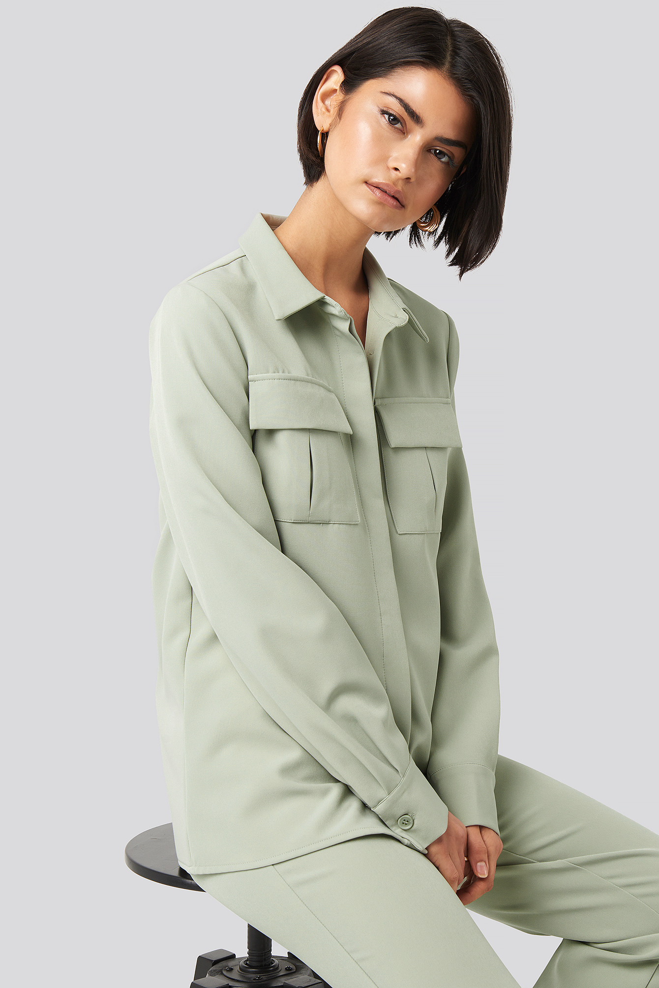Dusty Green NA-KD Classic Straight Fitted Overshirt