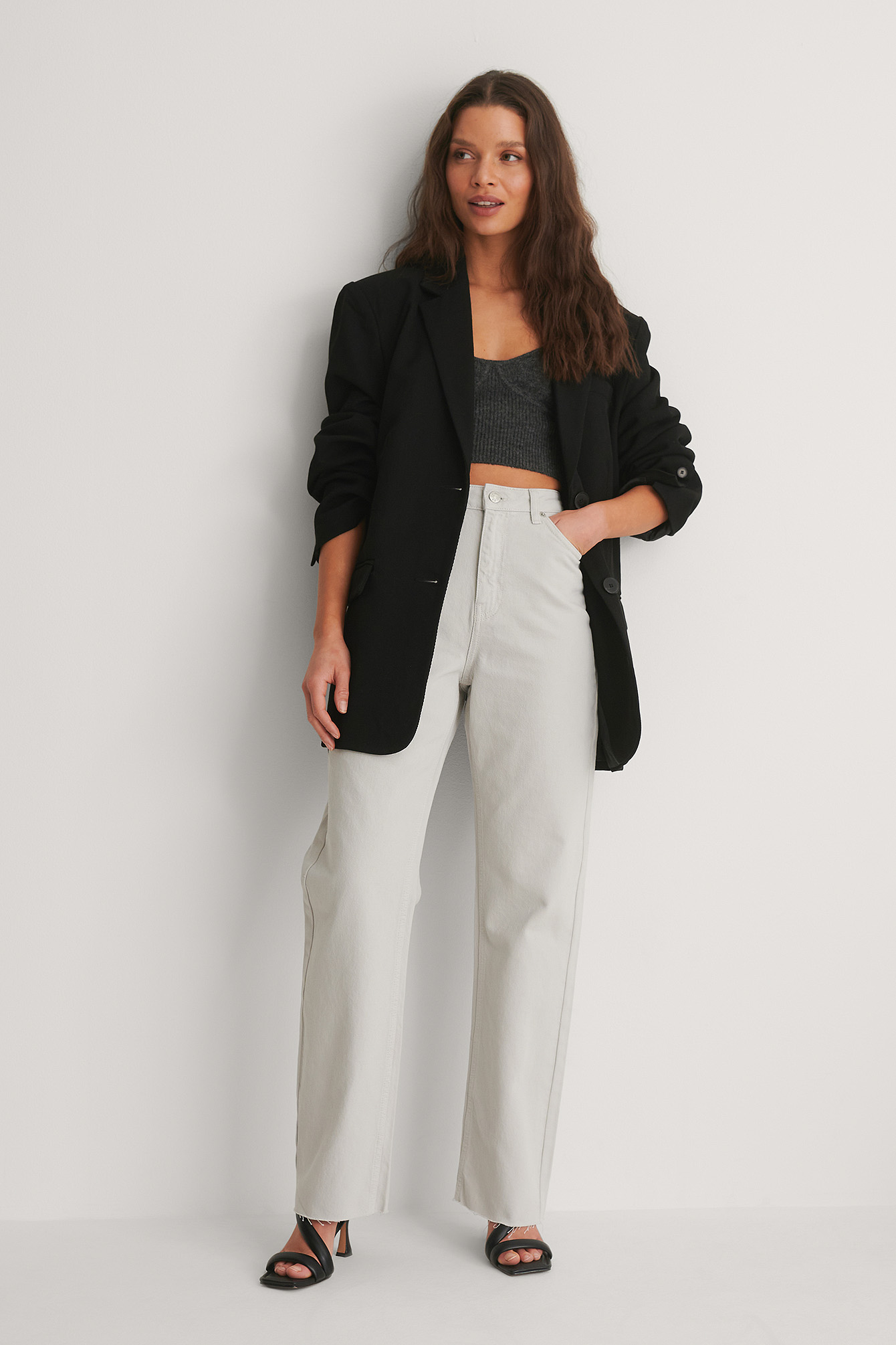 Light Grey Biologiques Jean Droit Taille Haute À Ourlet Brut