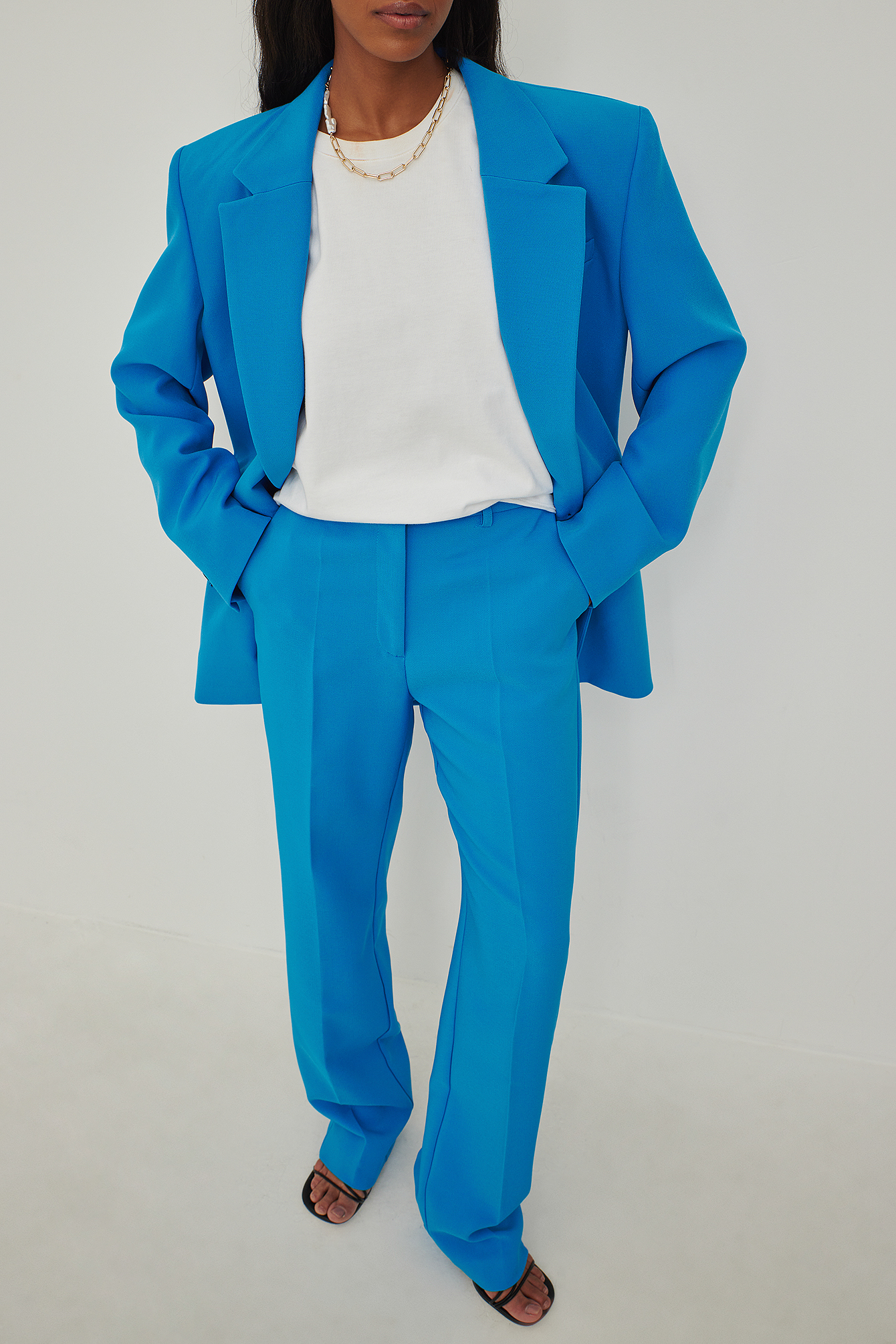 Bright Blue Pantalon de costume droit recyclé