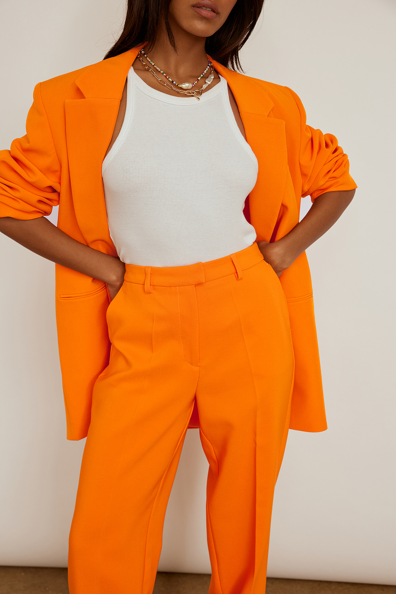 Bright Orange Pantalon de costume droit recyclé