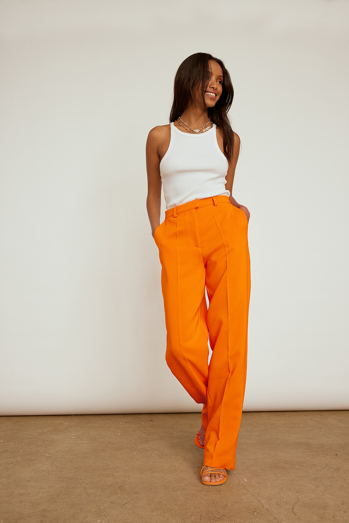 Bright Orange Pantalon de costume droit recyclé