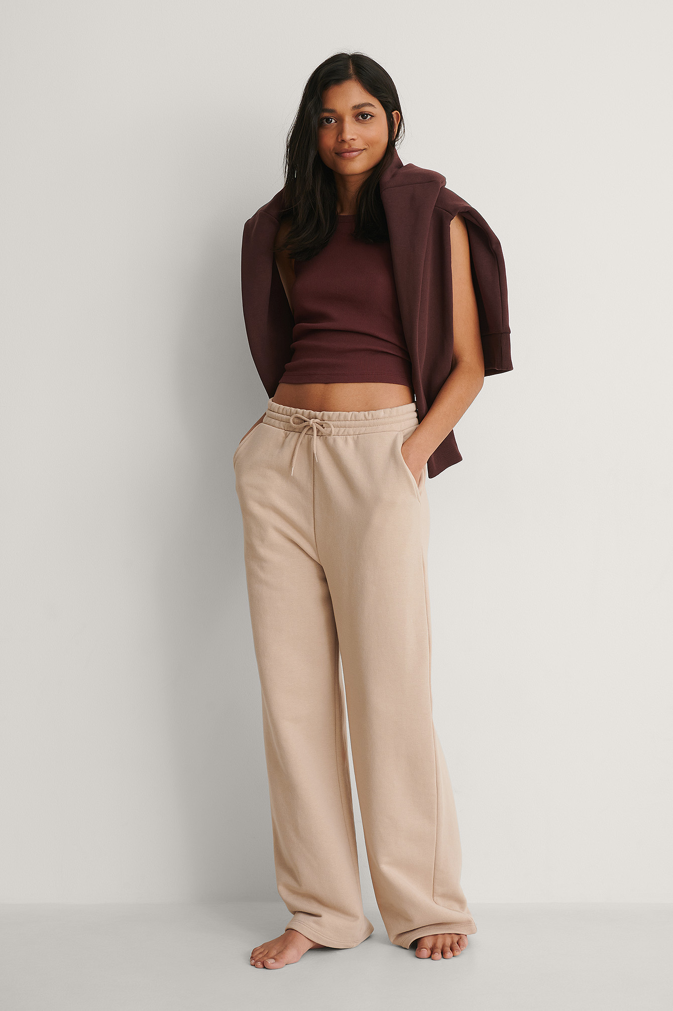 Beige Biologique Pantalon De Jogging Droit