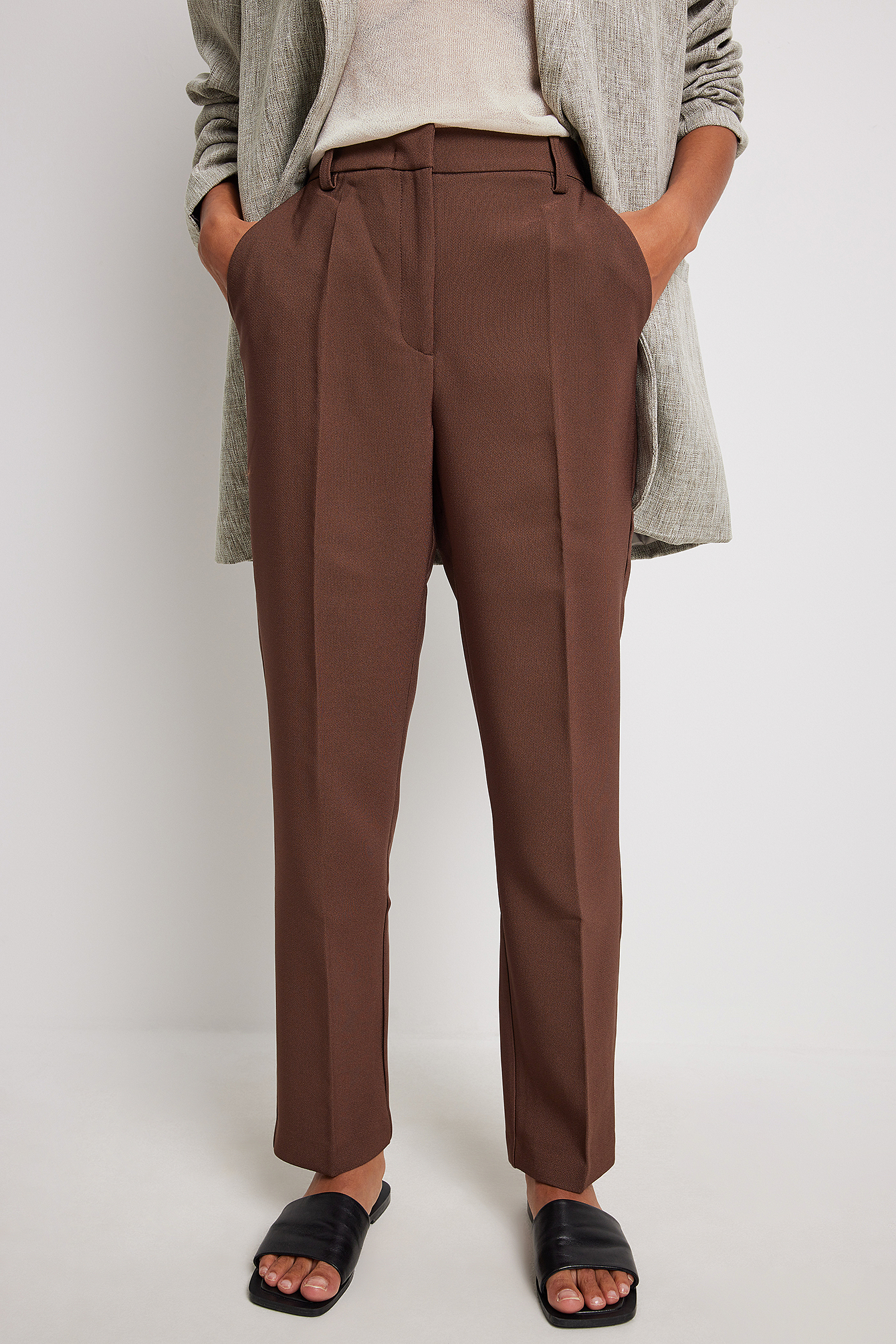 Brown Pantalon de costume droit recyclé taille mi-haute