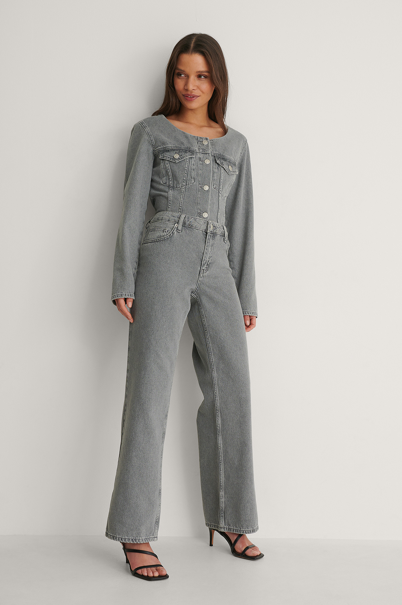 Light Grey NA-KD Trend Pantalon En Jean Droit À Fente