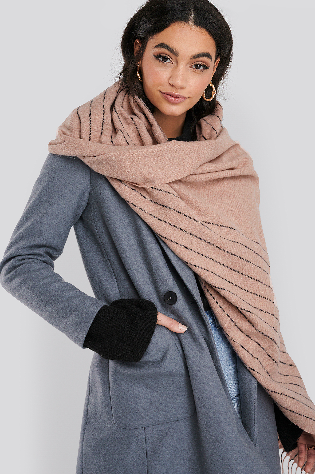 Half Striped Soft Scarf Rose NAKD