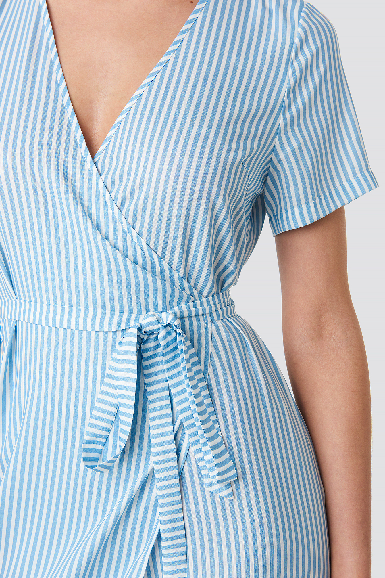 Light Blue Striped Wrap Mini Dress
