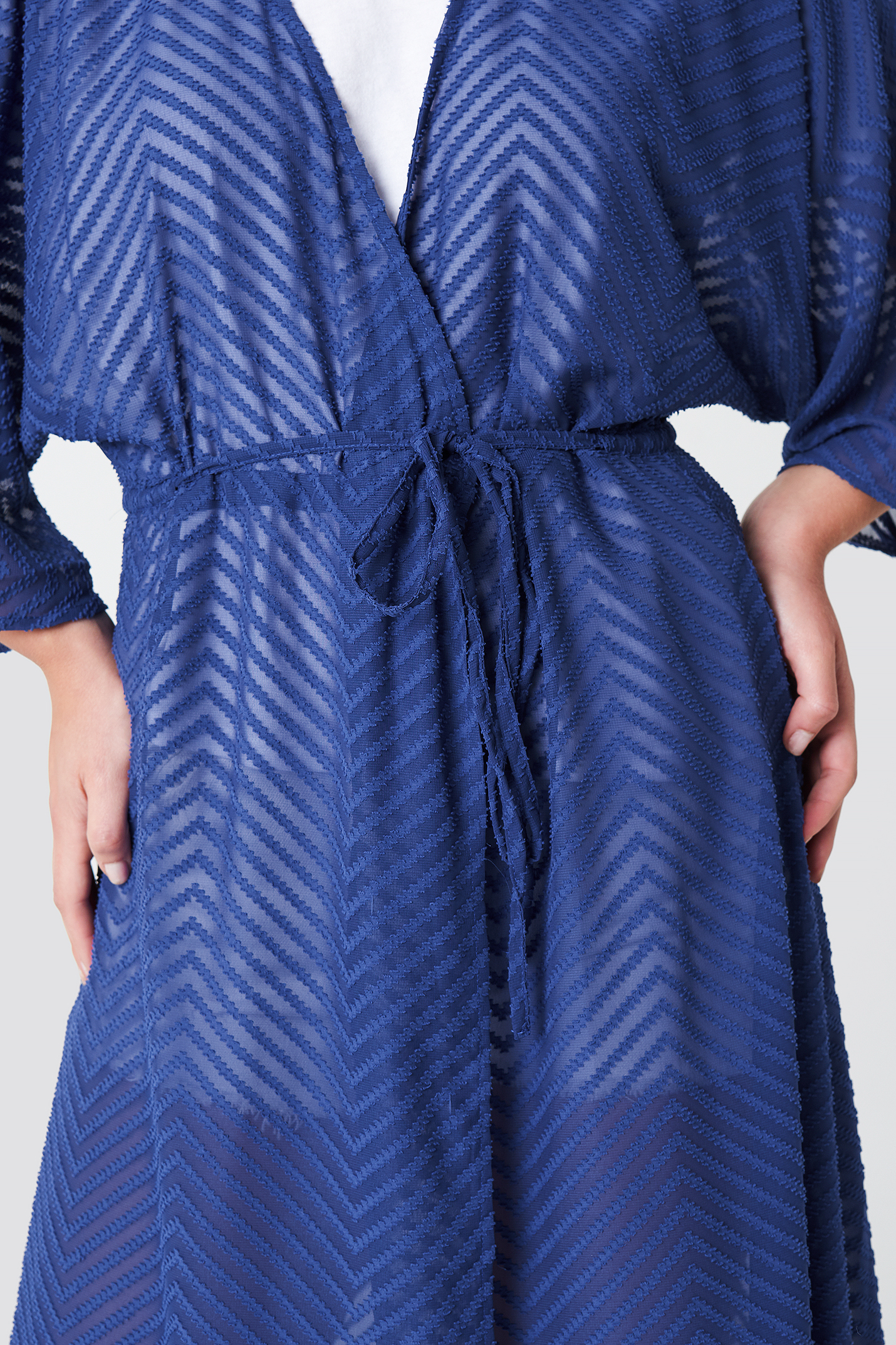 Dark Blue Structured Chiffon Coat Dress
