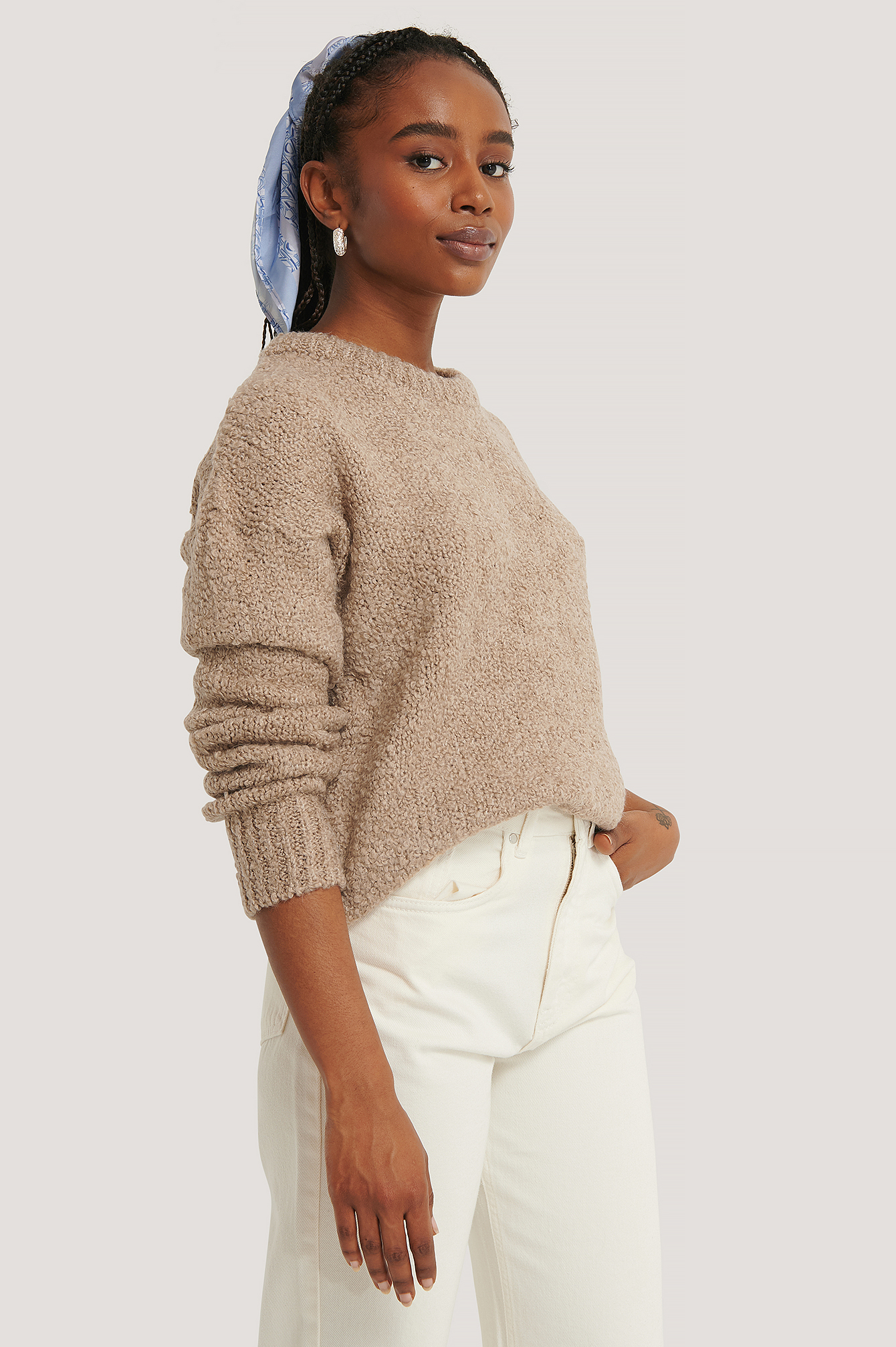 Light Beige Structured Knitted Sweater