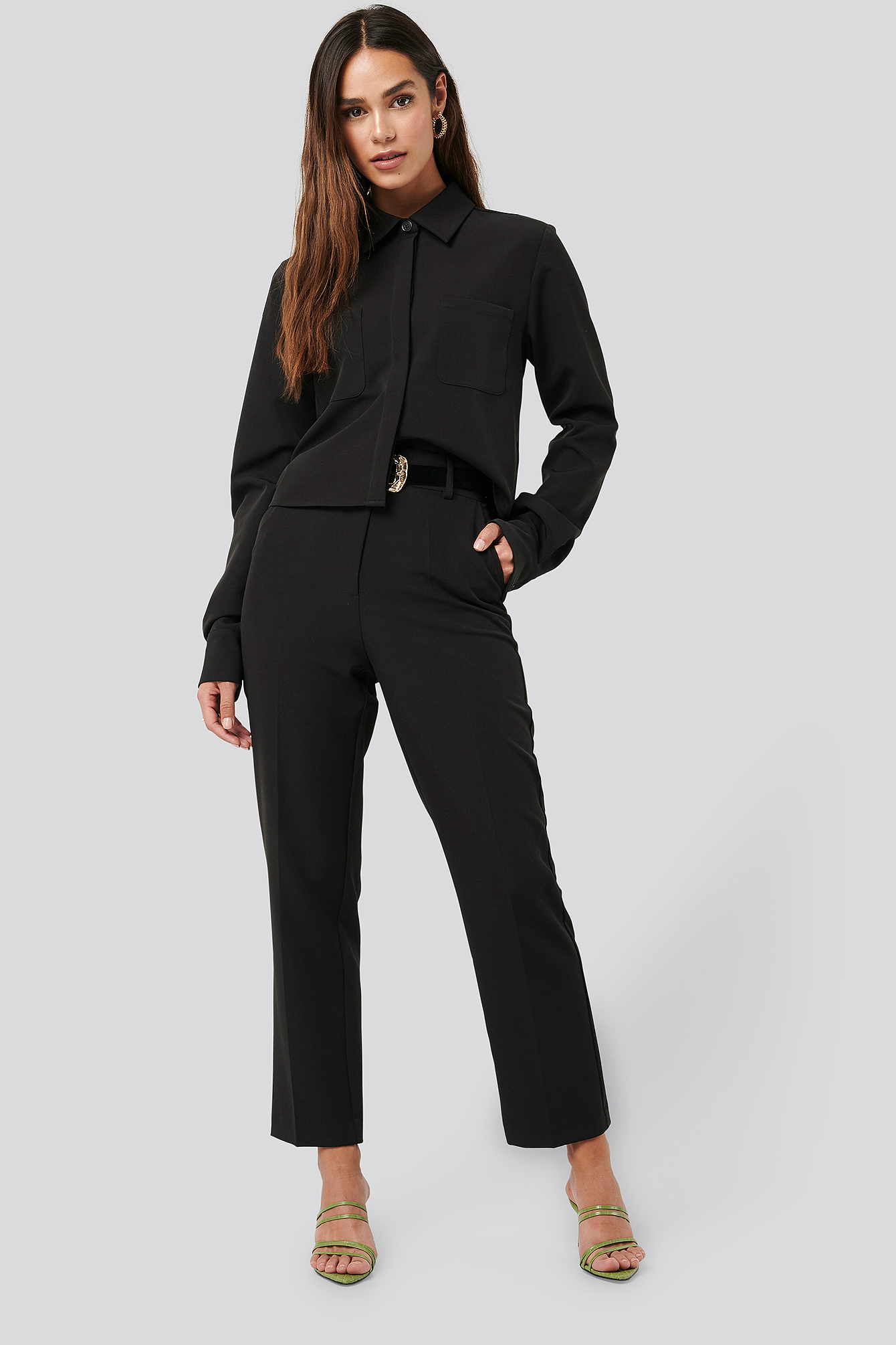 Black Tailored Cropped Suit Pants