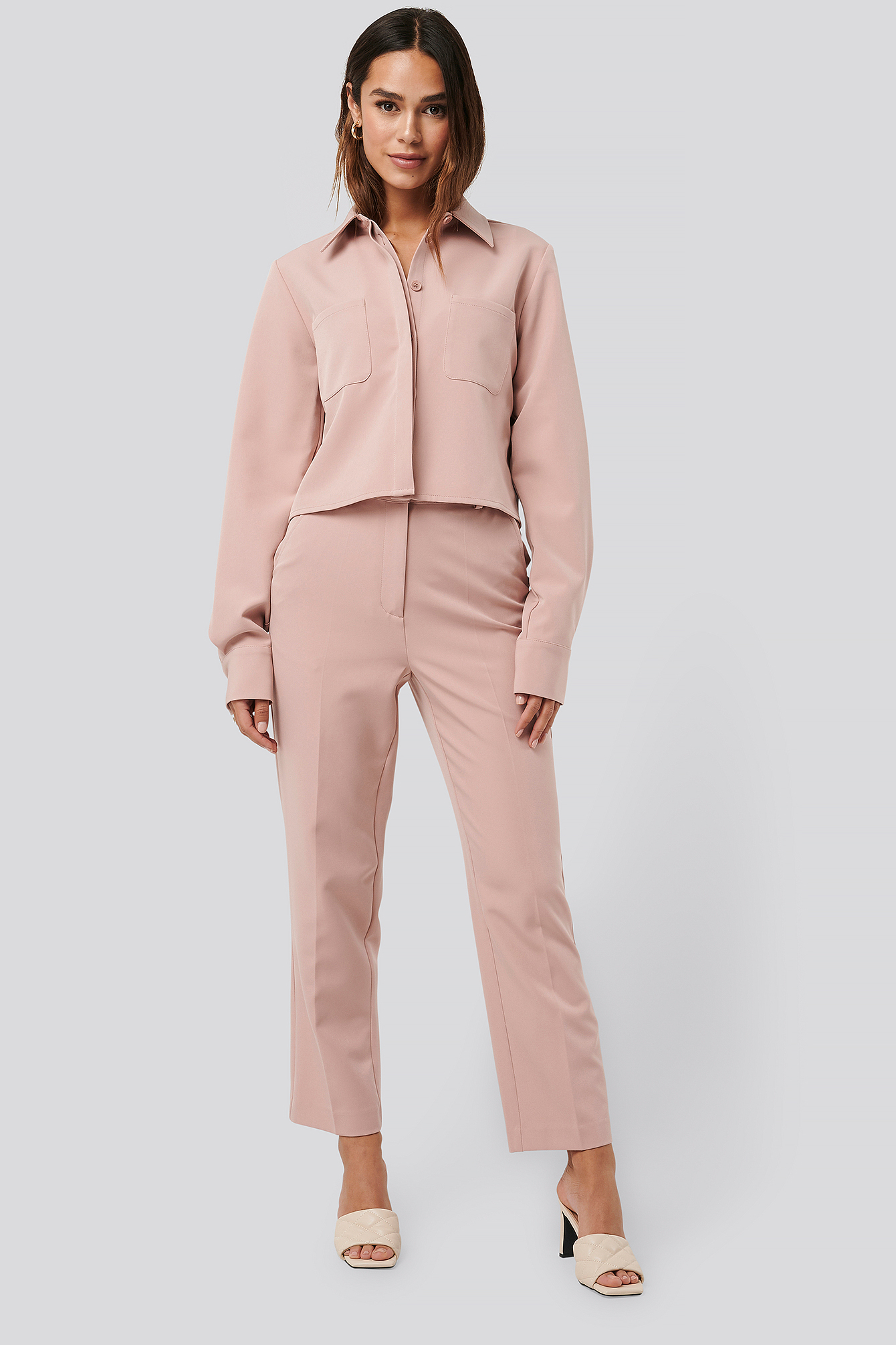 Dusty Pink Tailored Cropped Suit Pants
