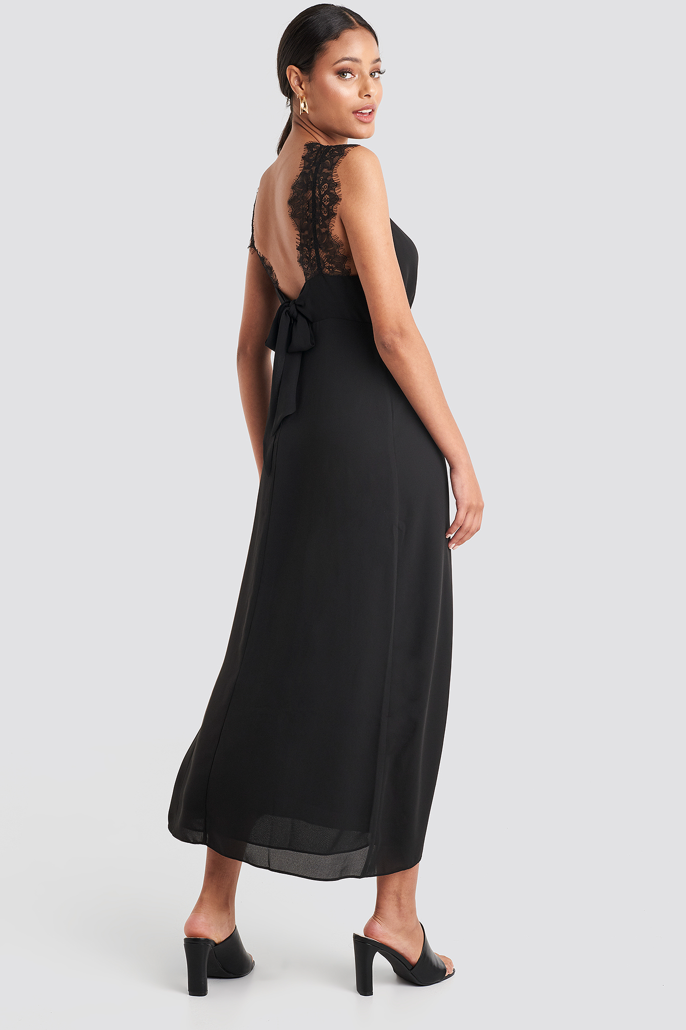 Black Thin Strap Lace Back Dress