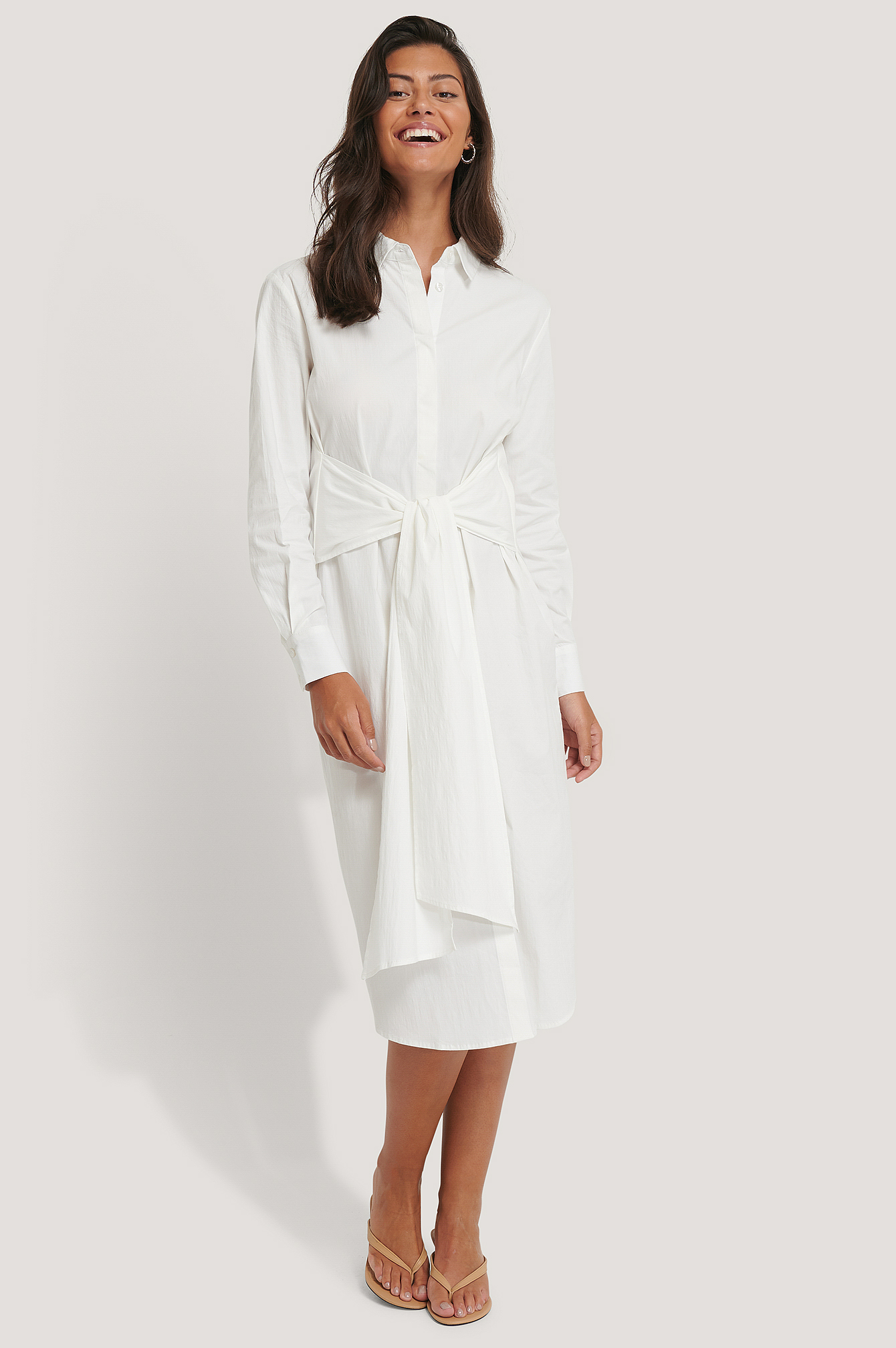 White Tie Front Shirt Dress