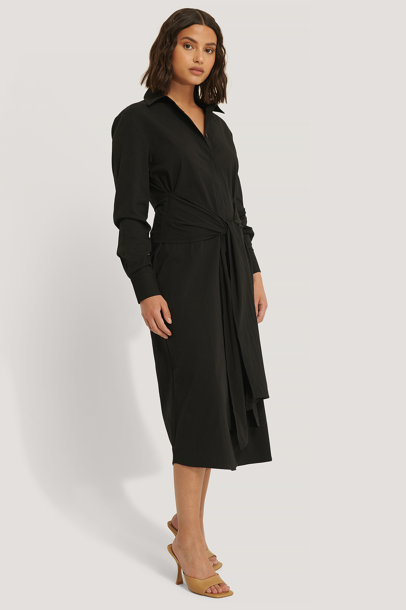 Black Tie Front Shirt Dress