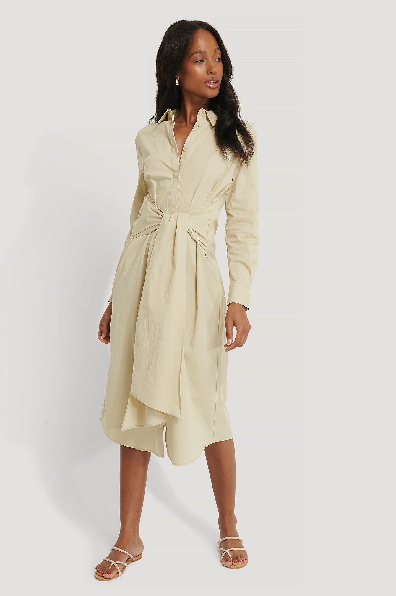 Tie Front Shirt Dress Beige | na-kd.fr Tie Front Shirt Dress Beige | na-kd.fr