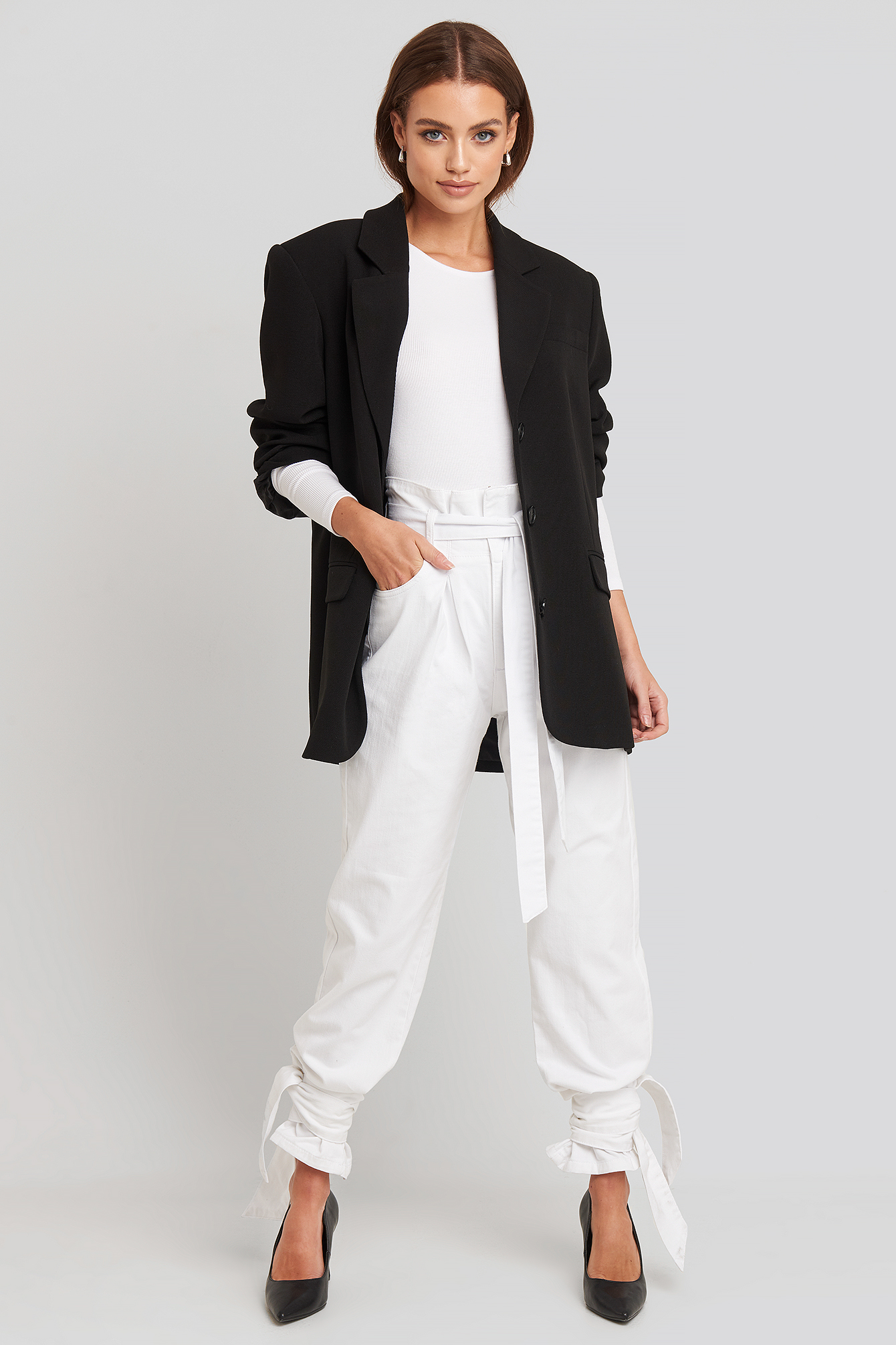White Tie Hem Paperbag Waist Jeans
