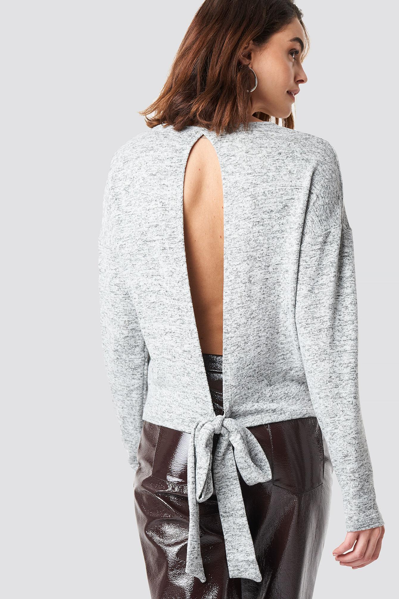 Grey Melange NA-KD Tied Back Detail Sweater