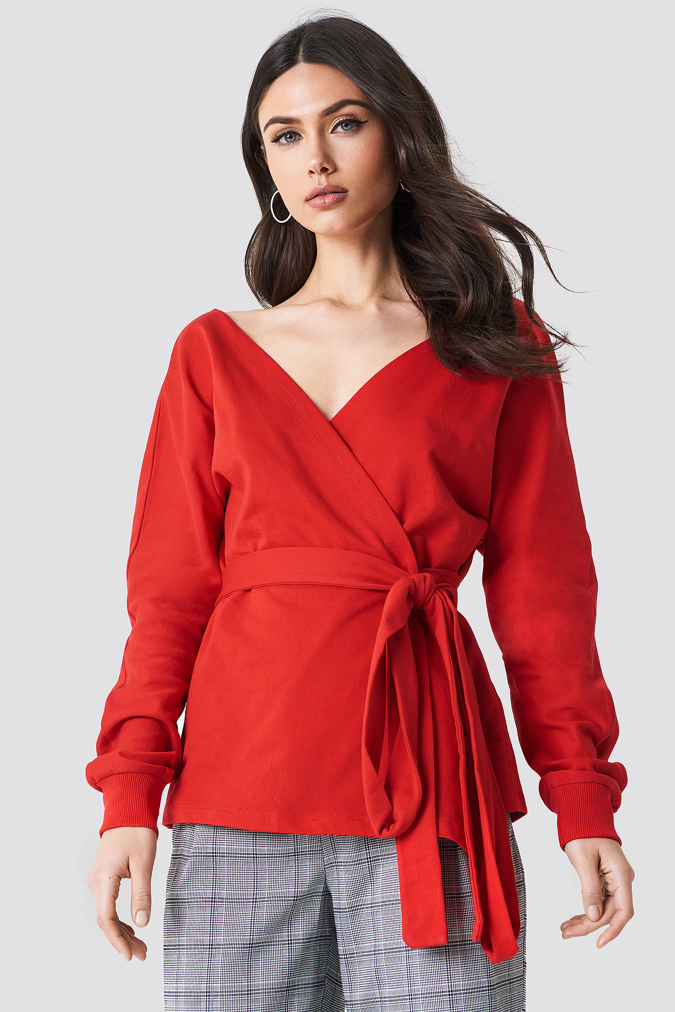 Red NA-KD Tied Front Deep Neck Sweater