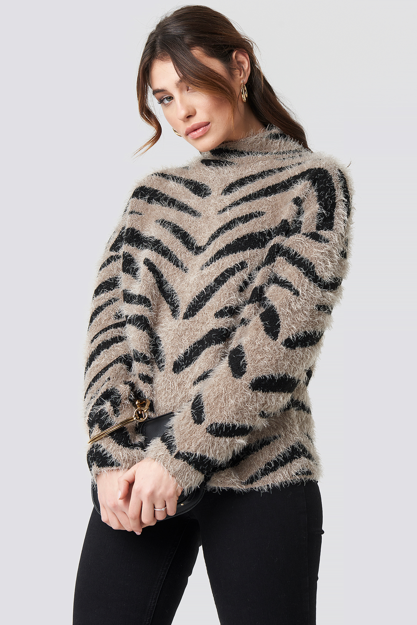 Hairy Zebra Knitted Sweater Beige Na Kd