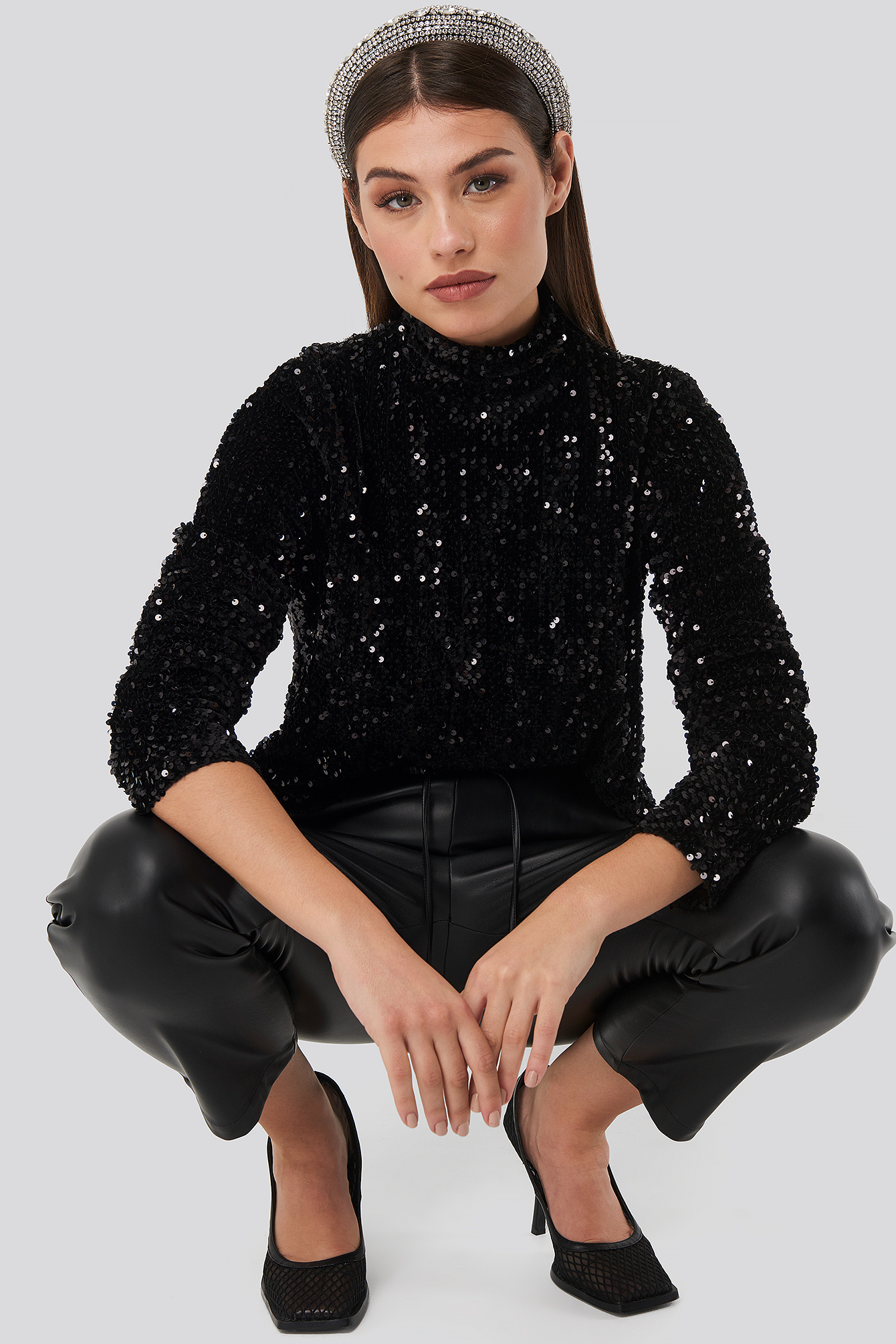 Black Turtle Neck Sequine LS Top