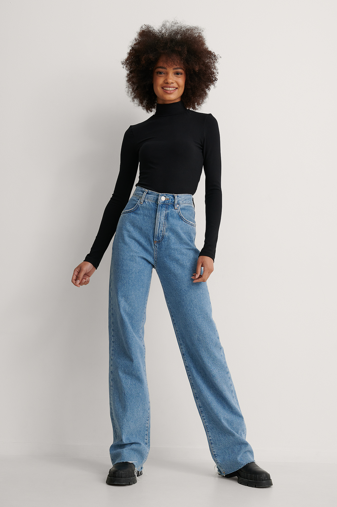 Black Haut Côtelé À Col Roulé