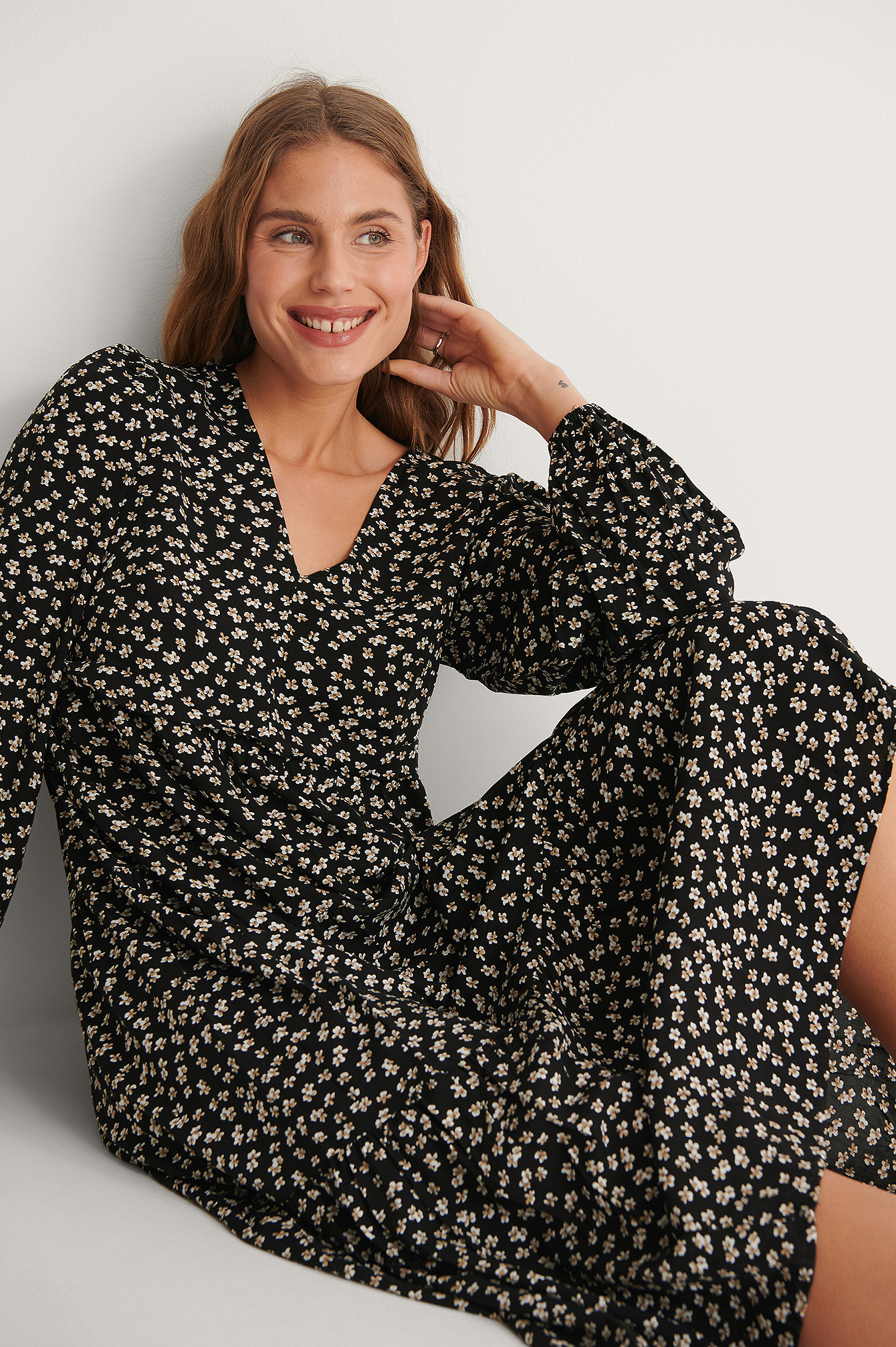 Black Flower Print Robe Imprimée