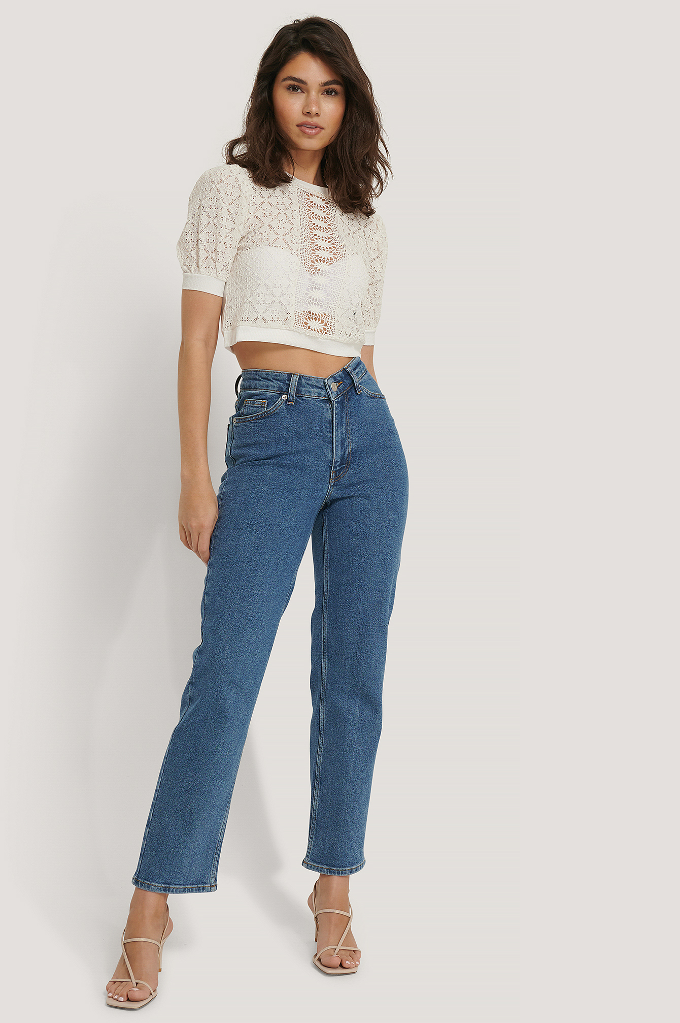 Mid Blue Jean À Jambe Droite