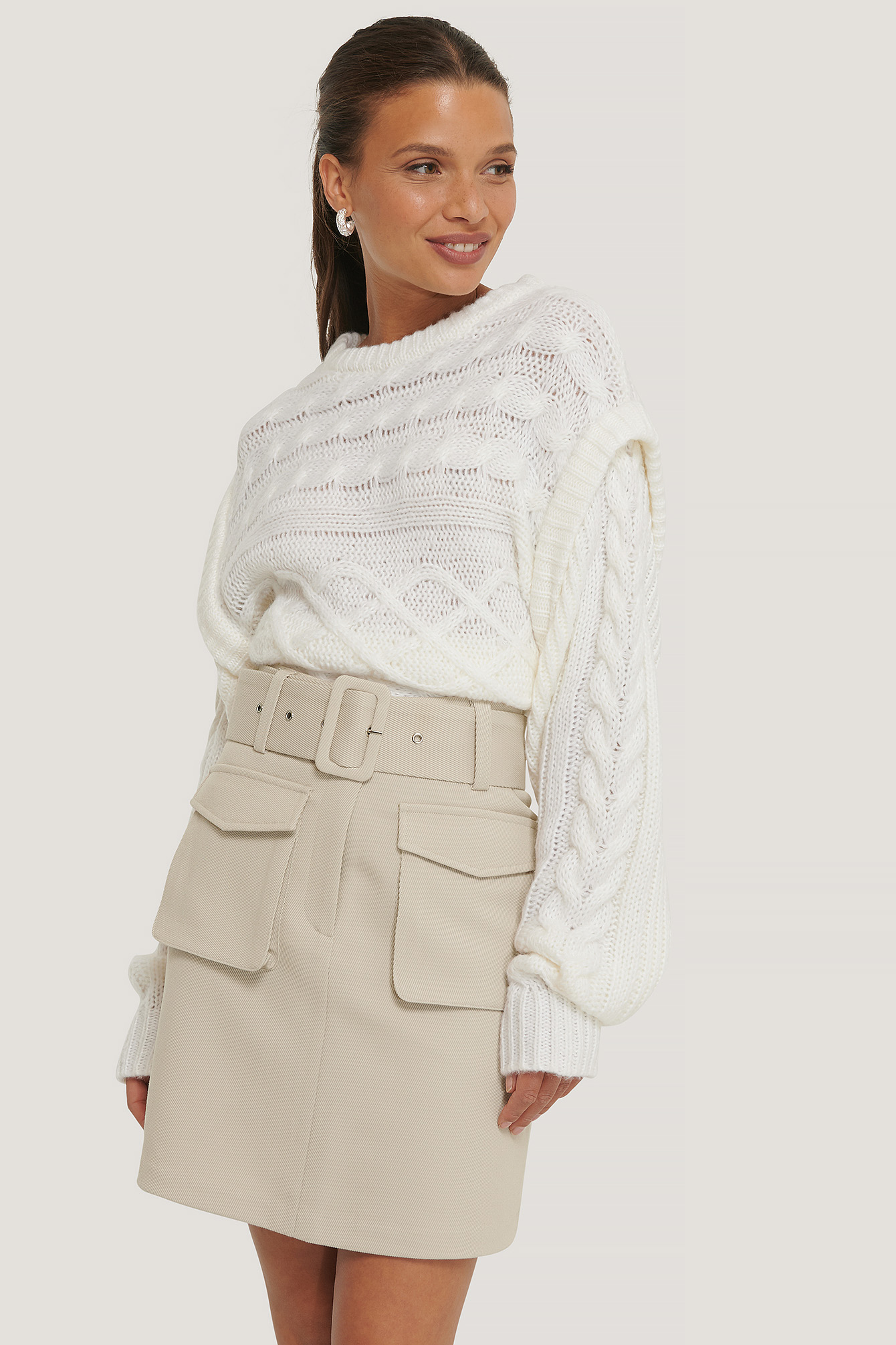 White Gilet En Maille Torsadée