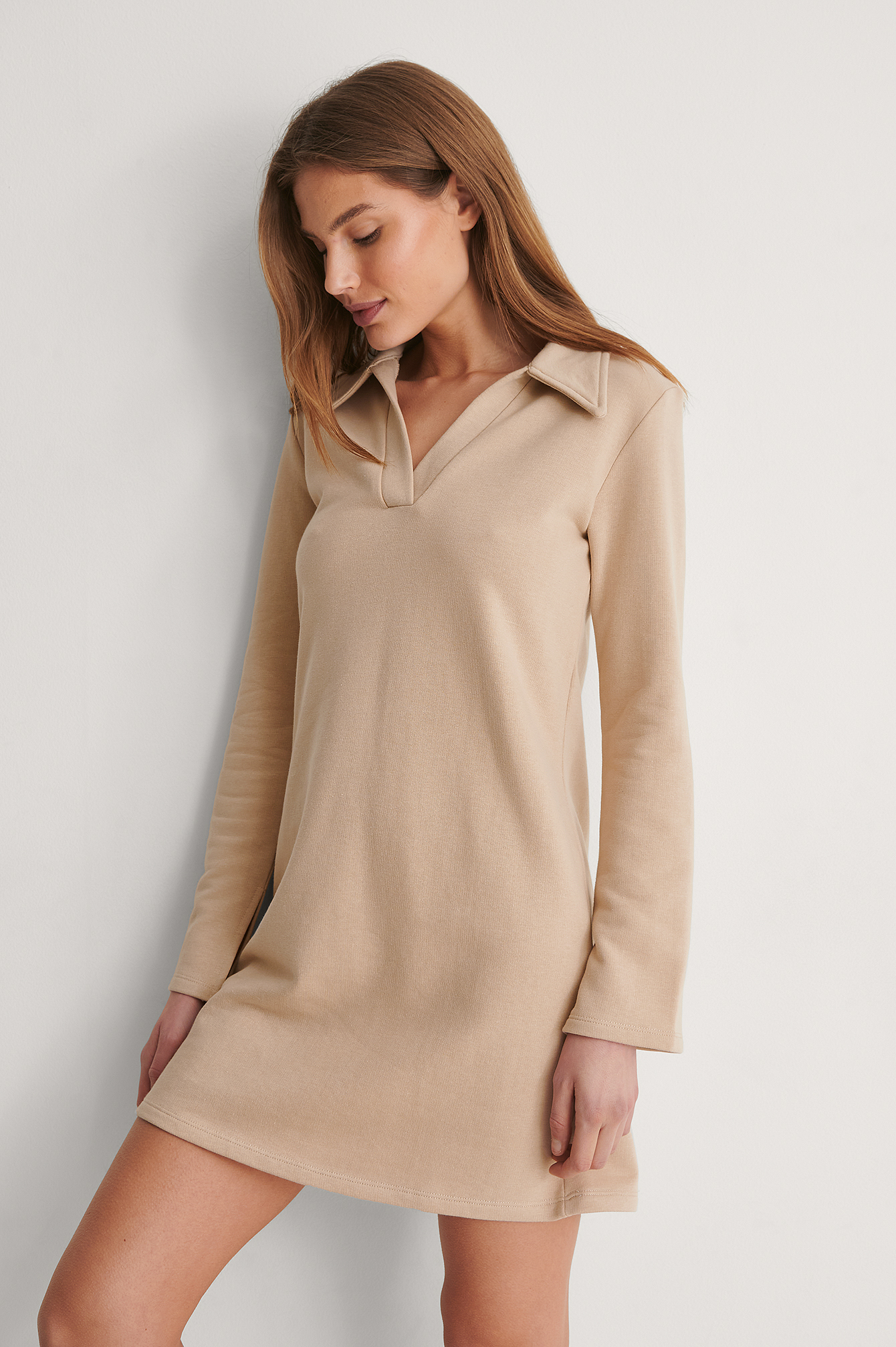 Beige Biologique Robe Mini À Col Fantaisie