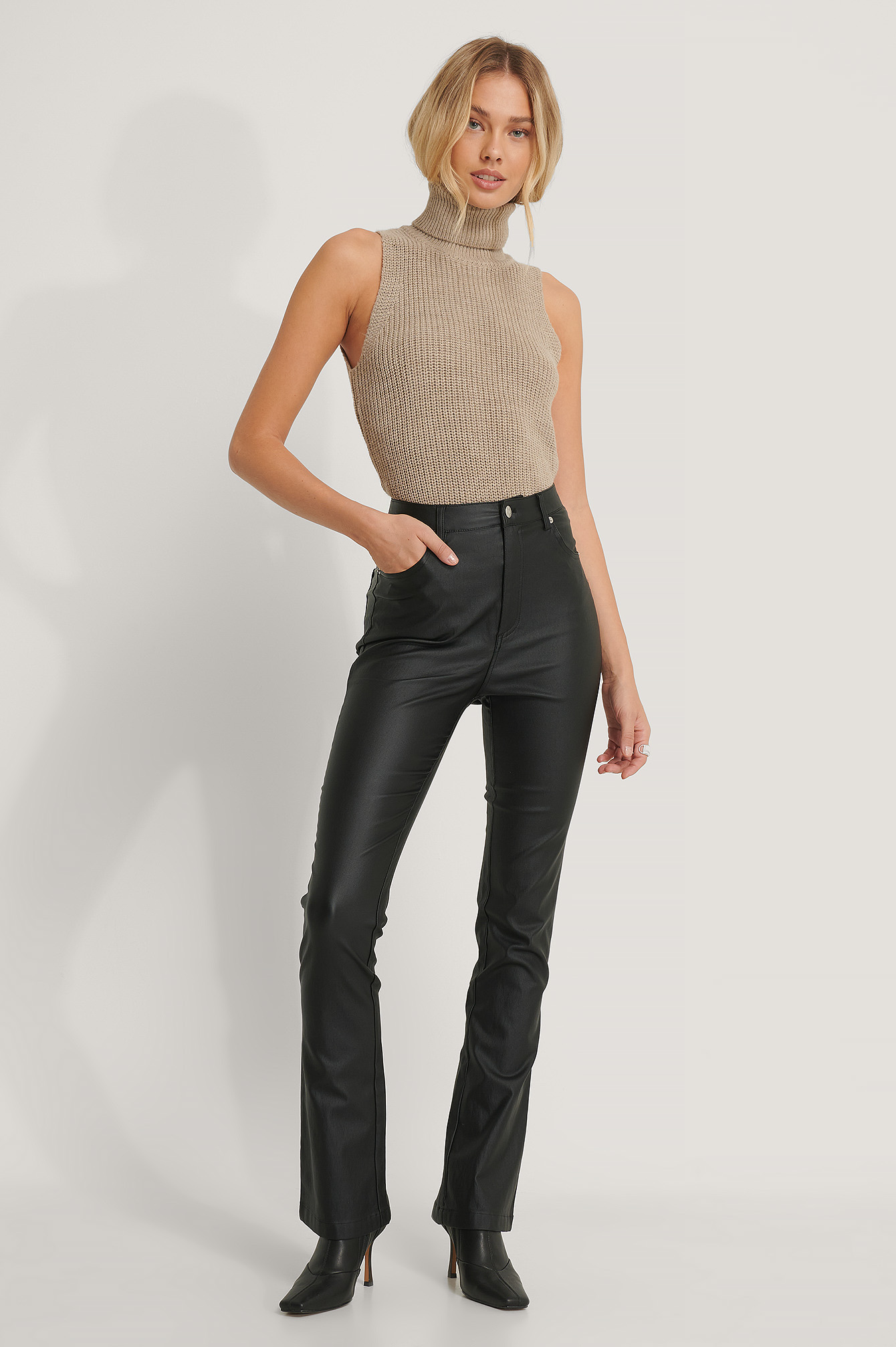 Black Pantalon Évasé Ciré