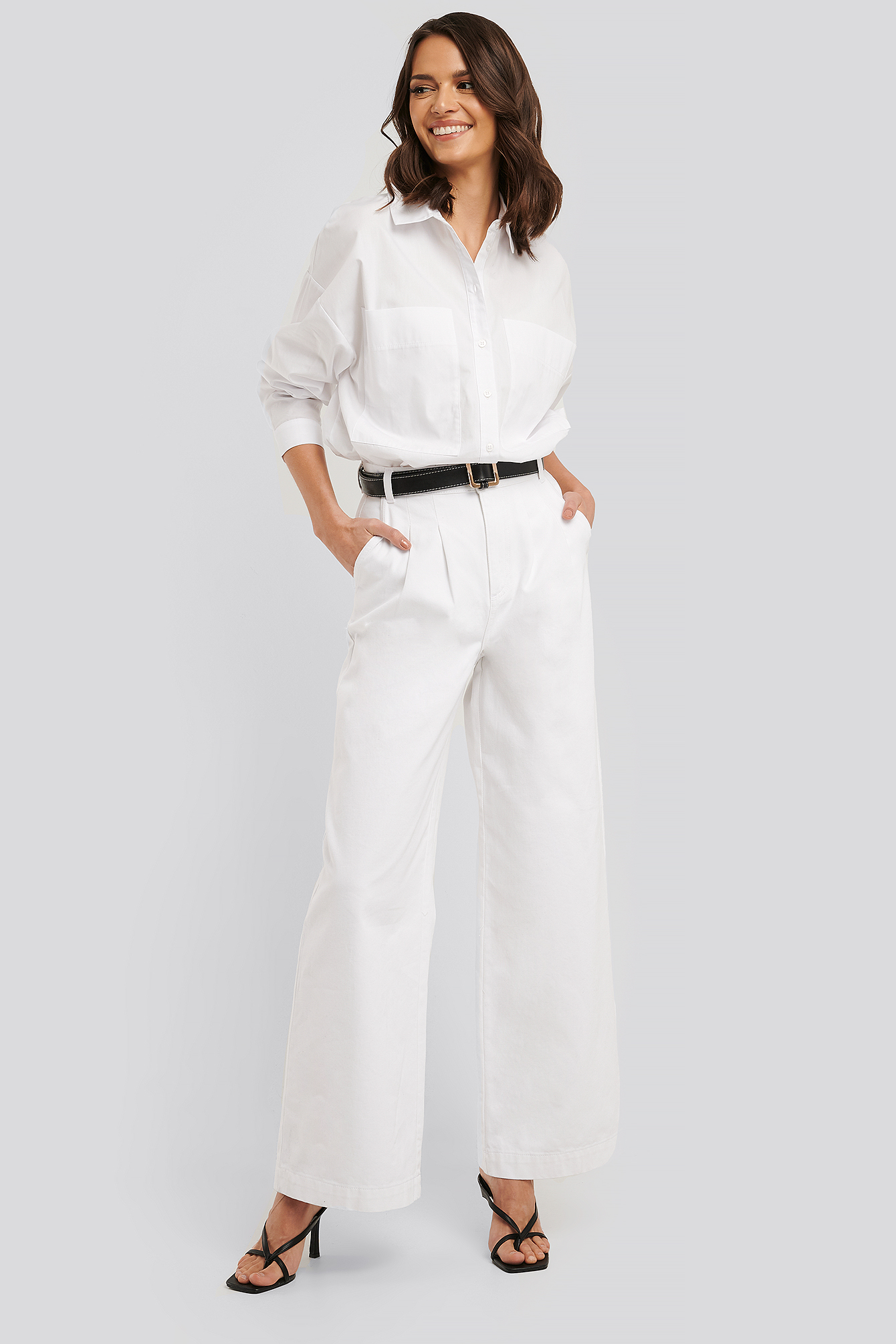 Optical White NA-KD Trend Pantalon Jambe Large Et Taille Haute