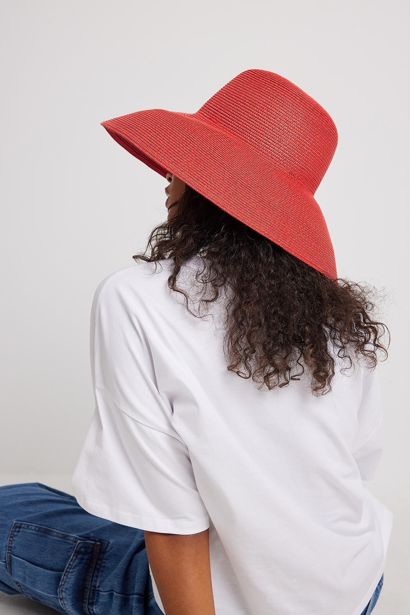 Red Wide Brim Cloche Hat
