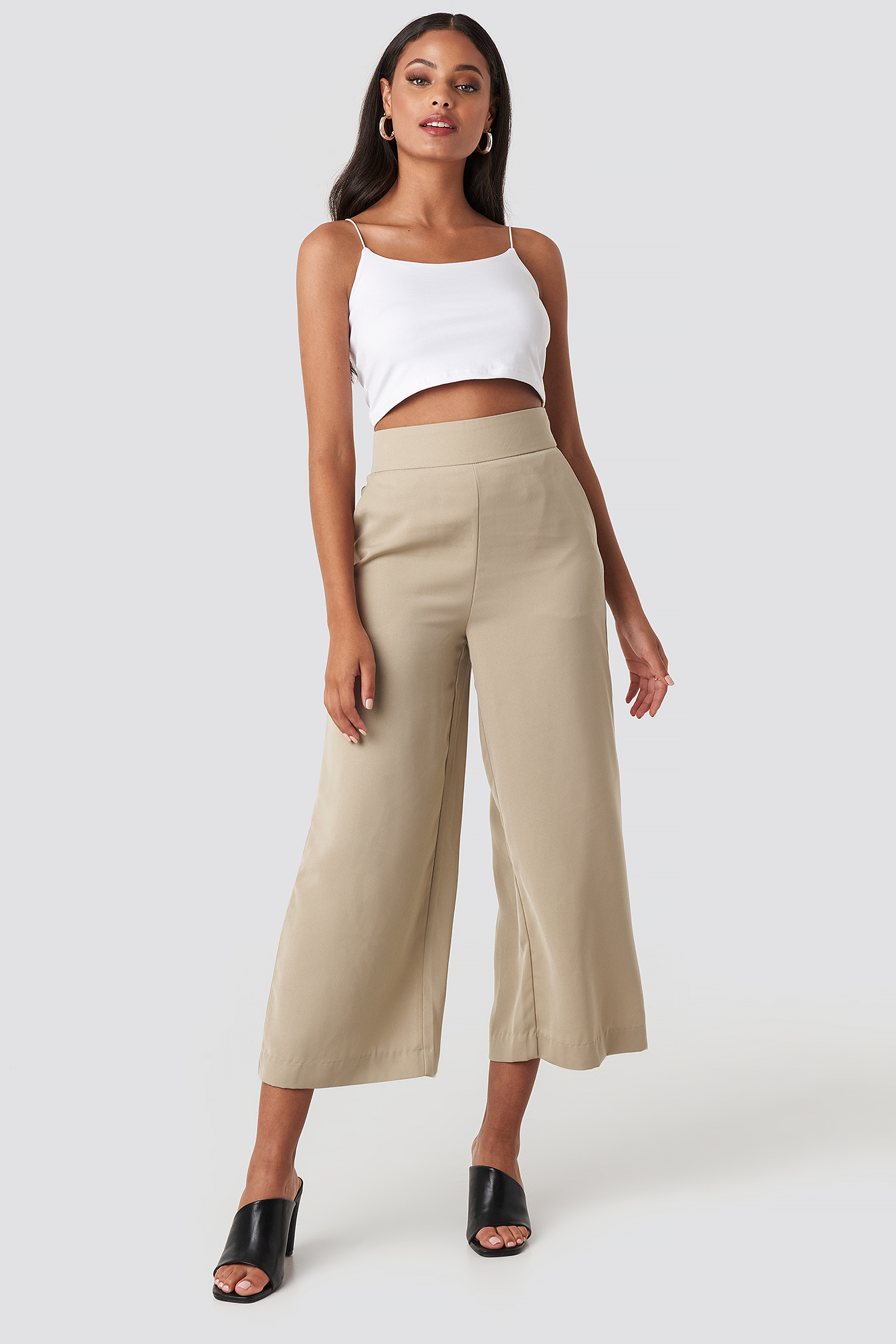 Wide High Waist Pants Beige nakd.fr