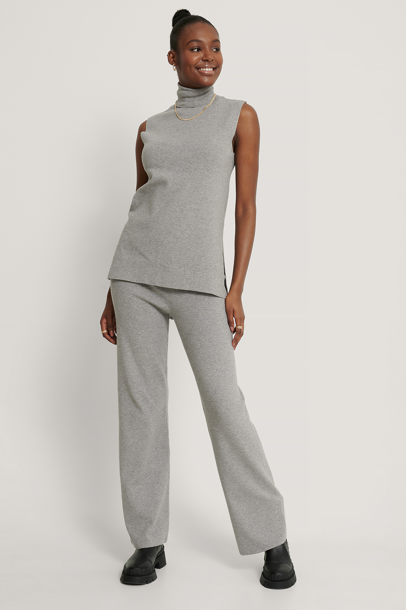 Grey Pantalon Large En Maille