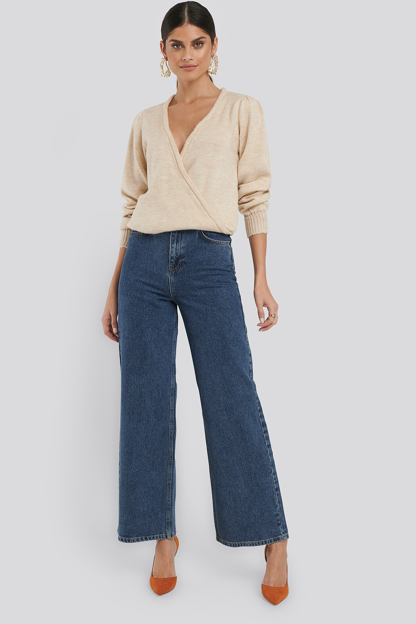 Mid Blue NA-KD Trend Wide Leg High Waisted Jeans