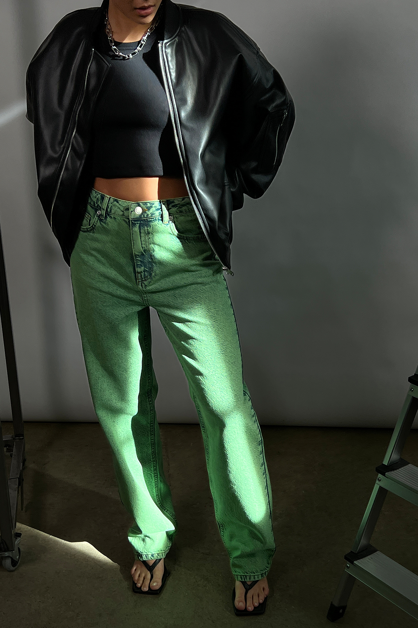 Acid Green Jean large taille haute biologique