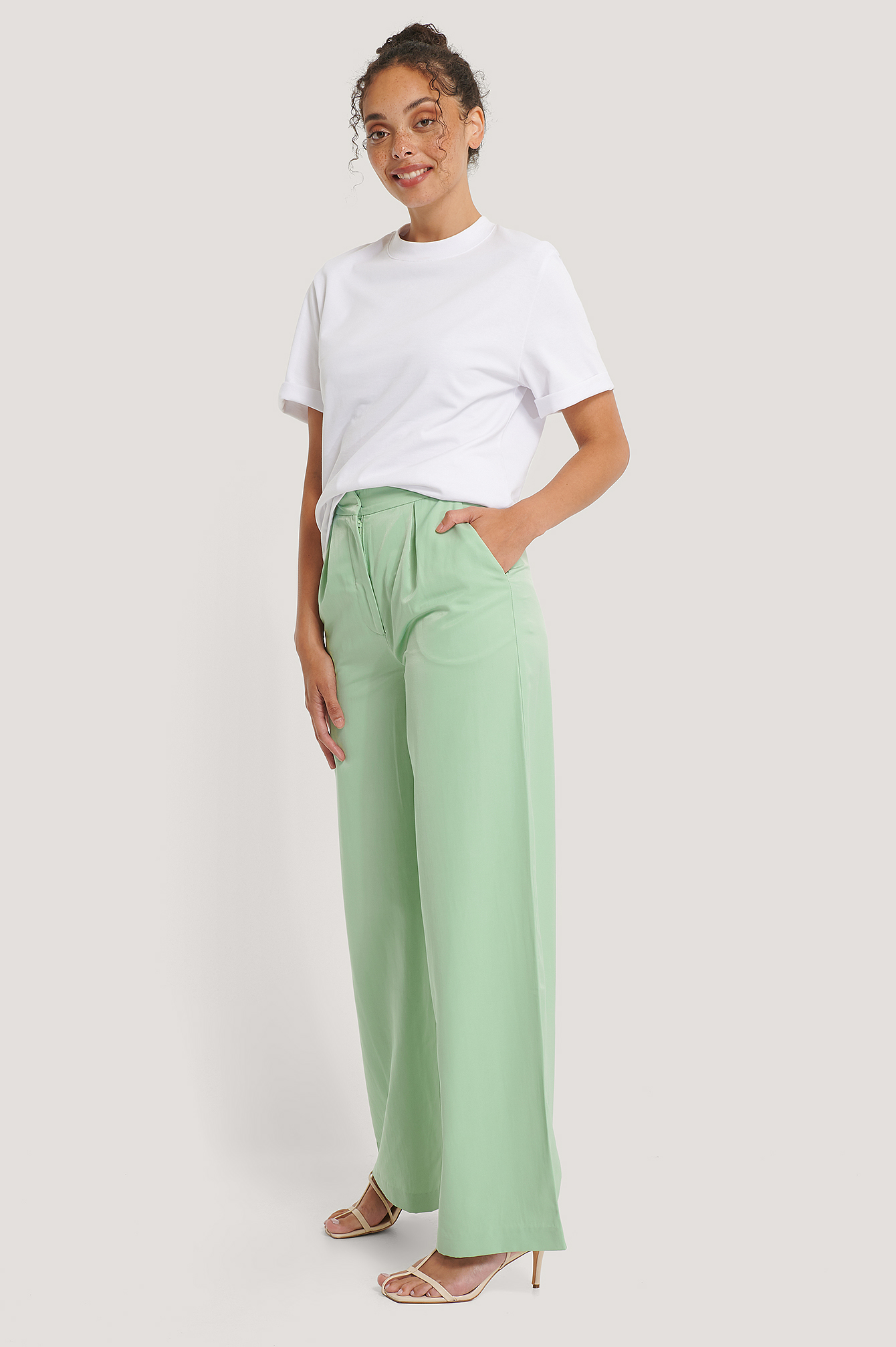 Pastel Green Pantalon Jambe Large