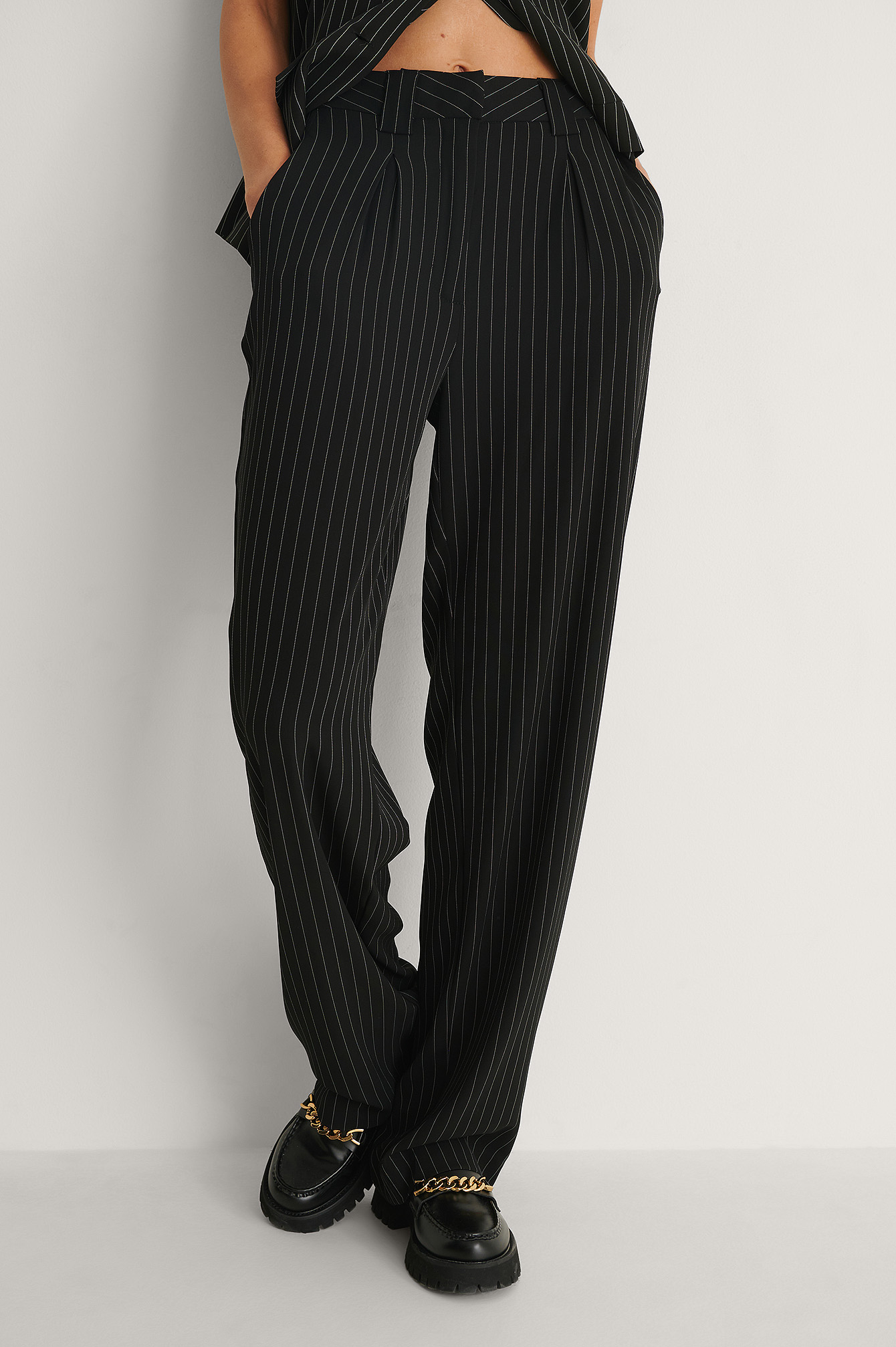 Black Stripe Recyclé pantalon jambe large et taille haute