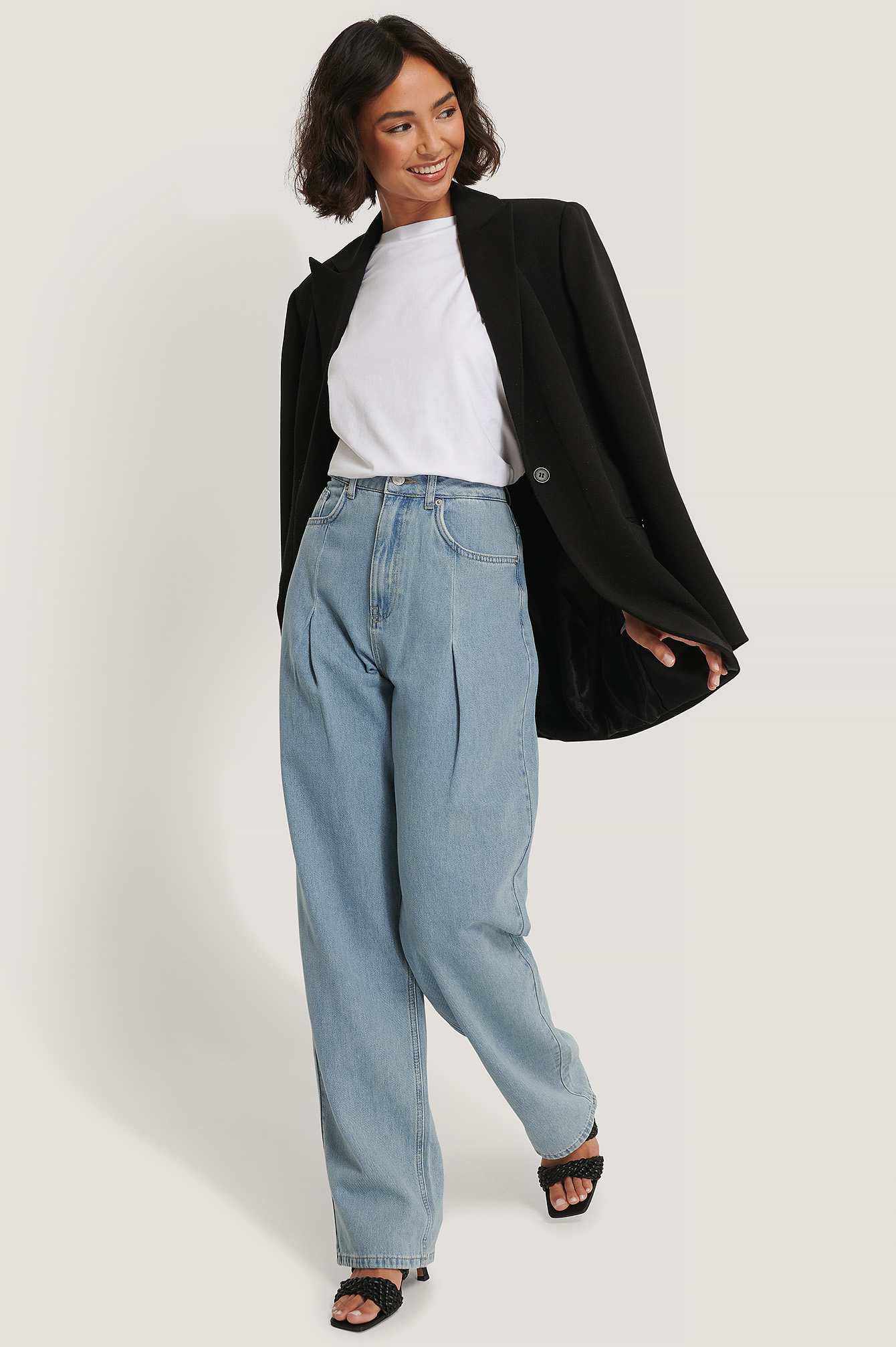 Light Denim Jean Plissé Jambe Large