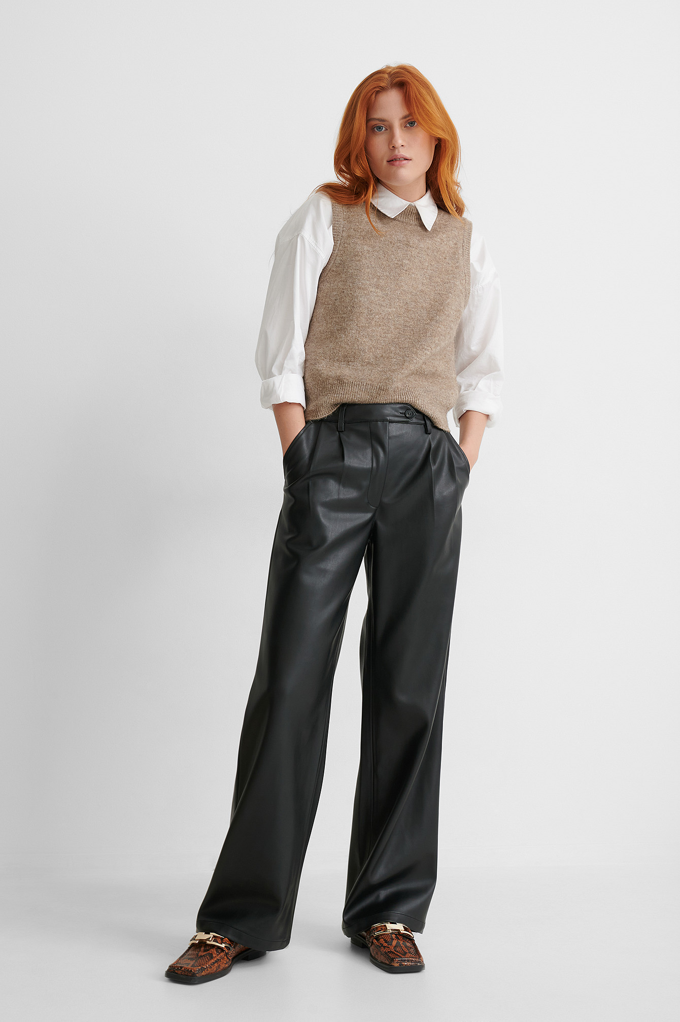 Black Pantalon Faux Cuir