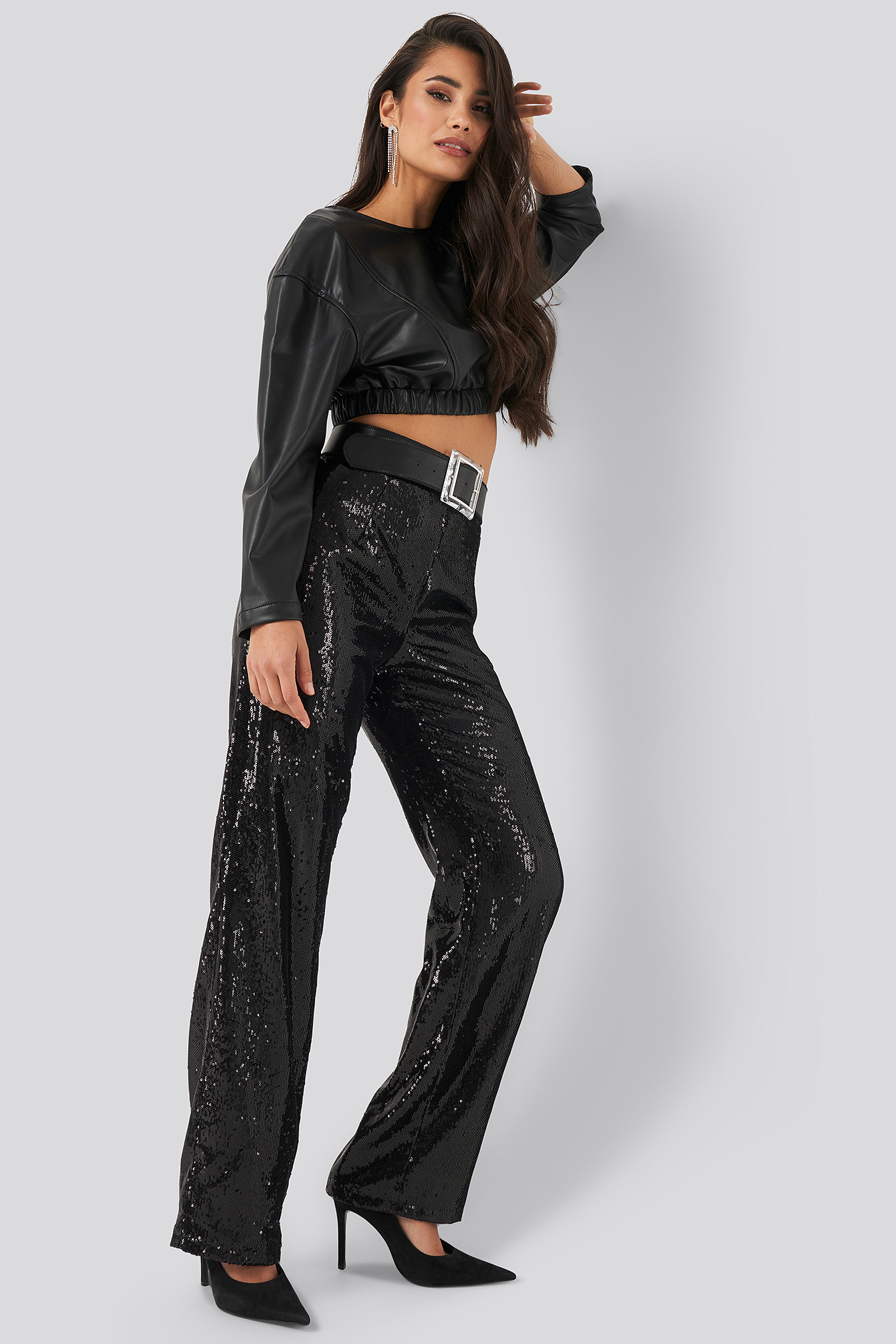 Black NA-KD Party Wide Sequin Pant