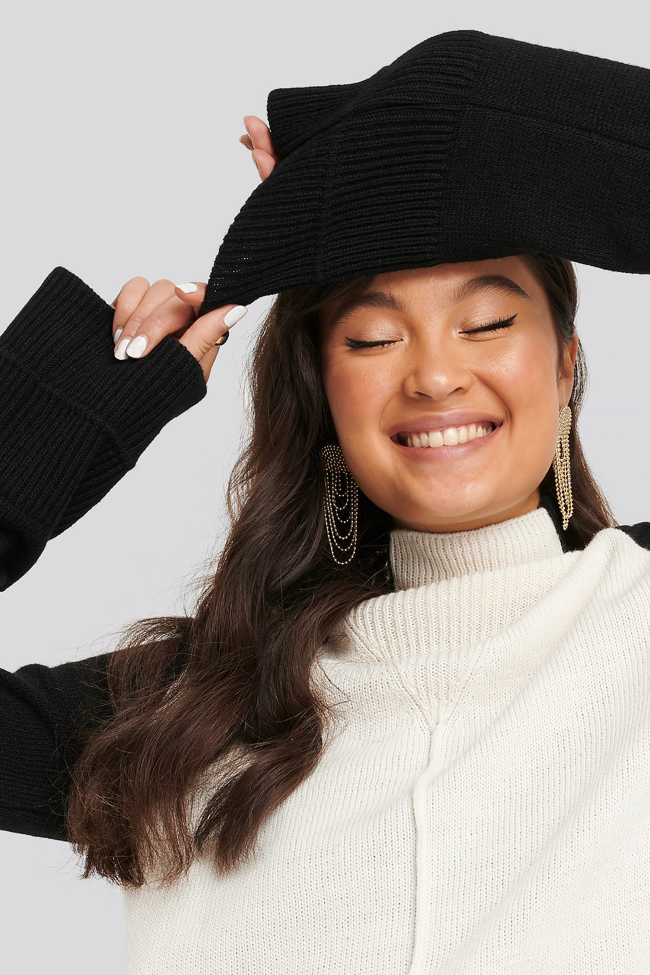 Black/White Wool Blend Colour Block Sweater