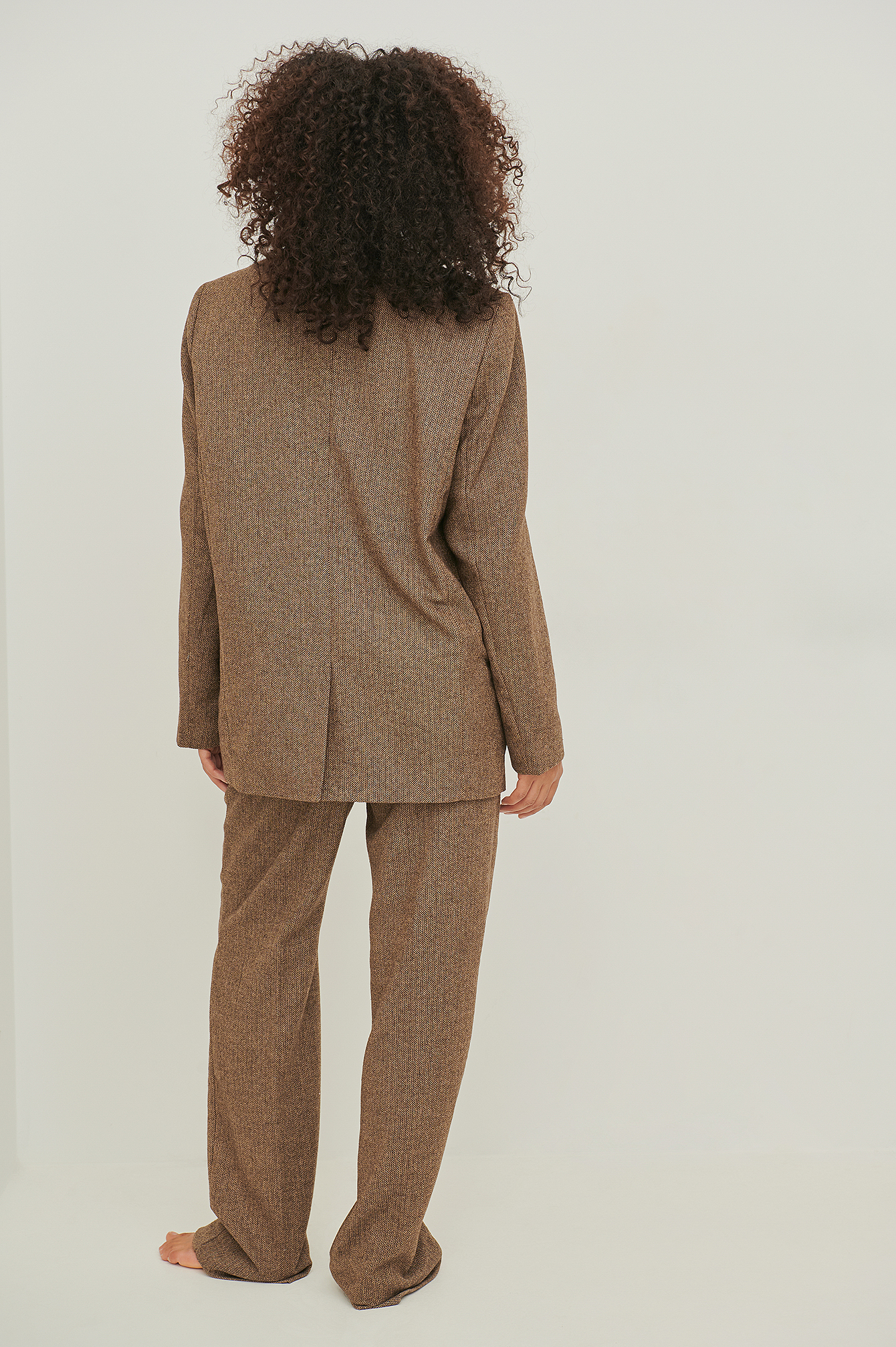 Beige/Brown Pantalon de costume en laine mélangée
