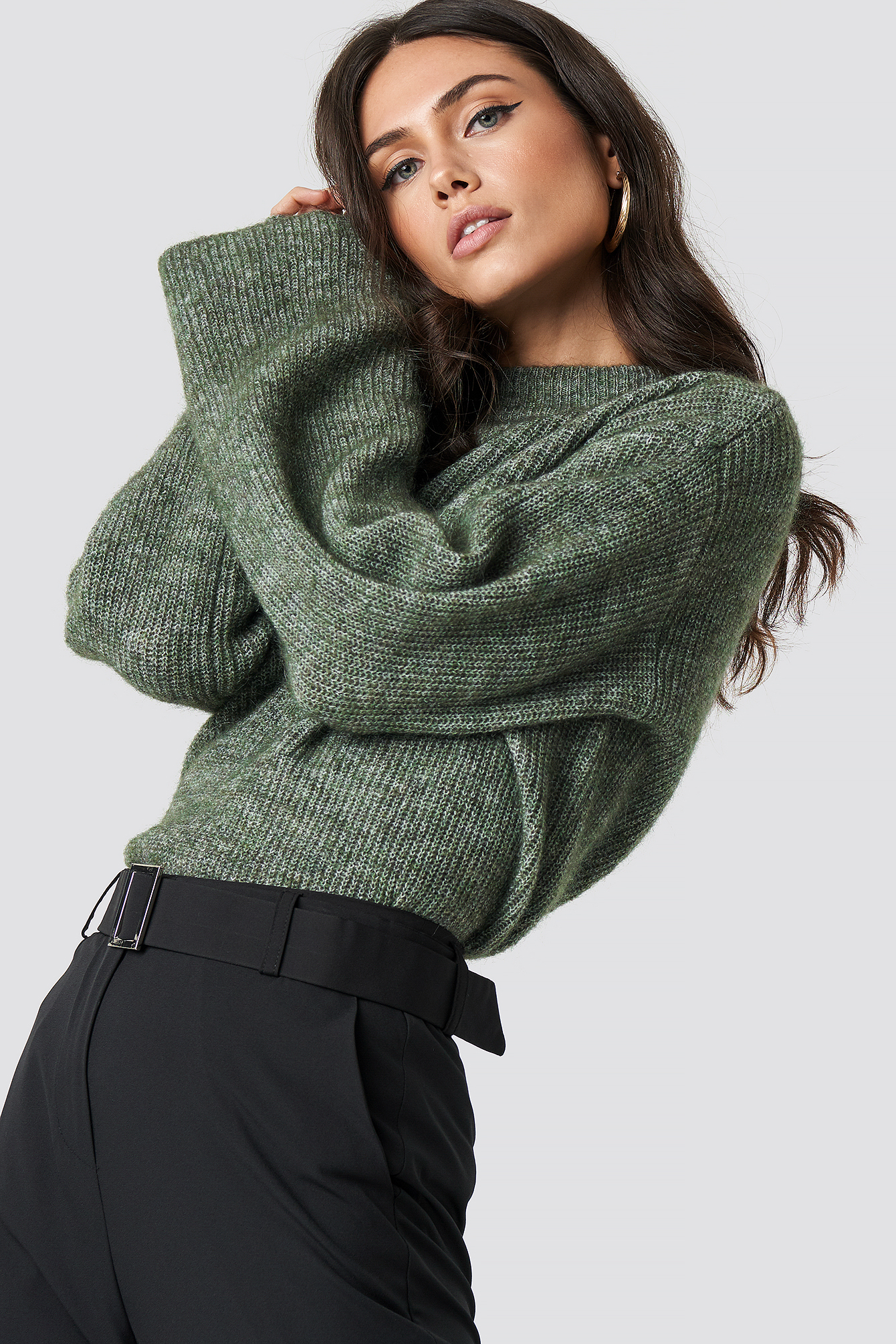 Green Wool Blend Wide Sleeve Sweater