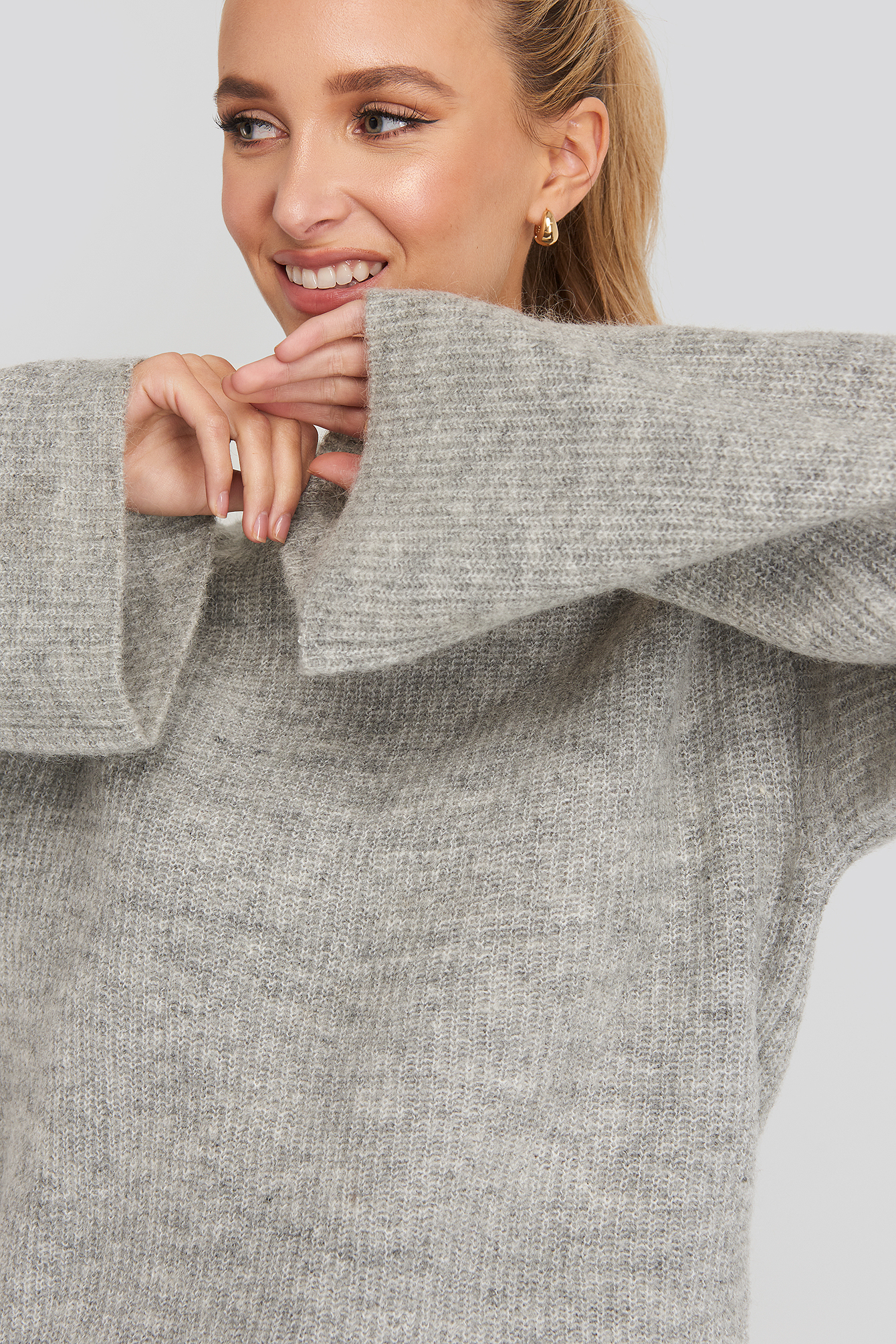 Light Grey Wool Blend Wide Sleeve Sweater