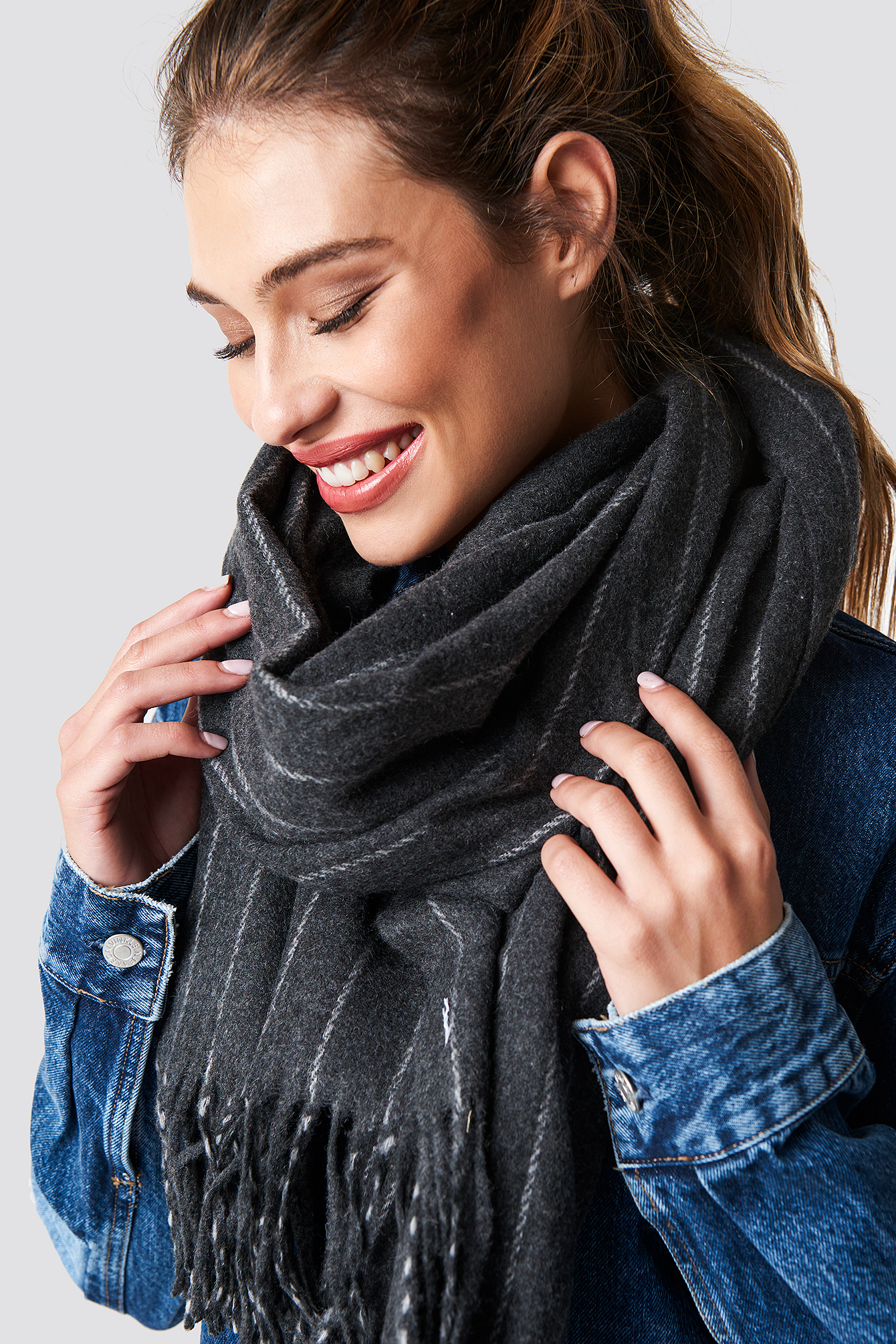 Grey NA-KD Accessories Woven Pinstripe Scarf