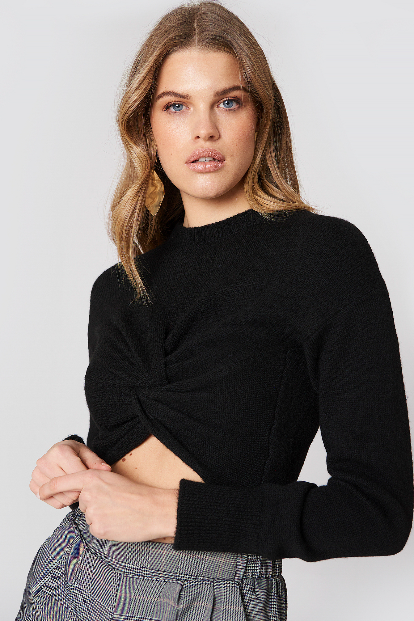 Black NA-KD Wrap Front Knitted Sweater