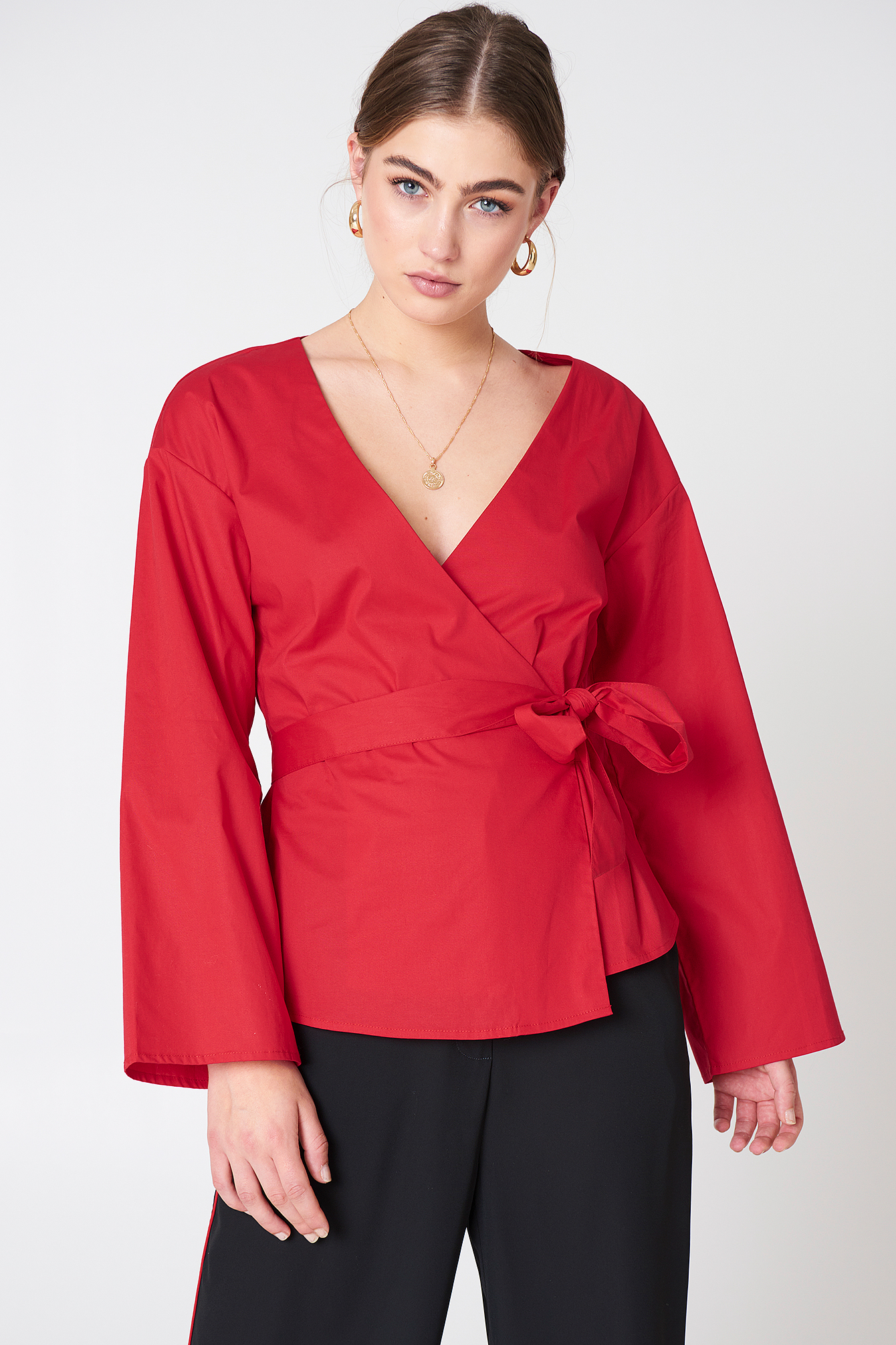 Red Wrap Kimono Blouse