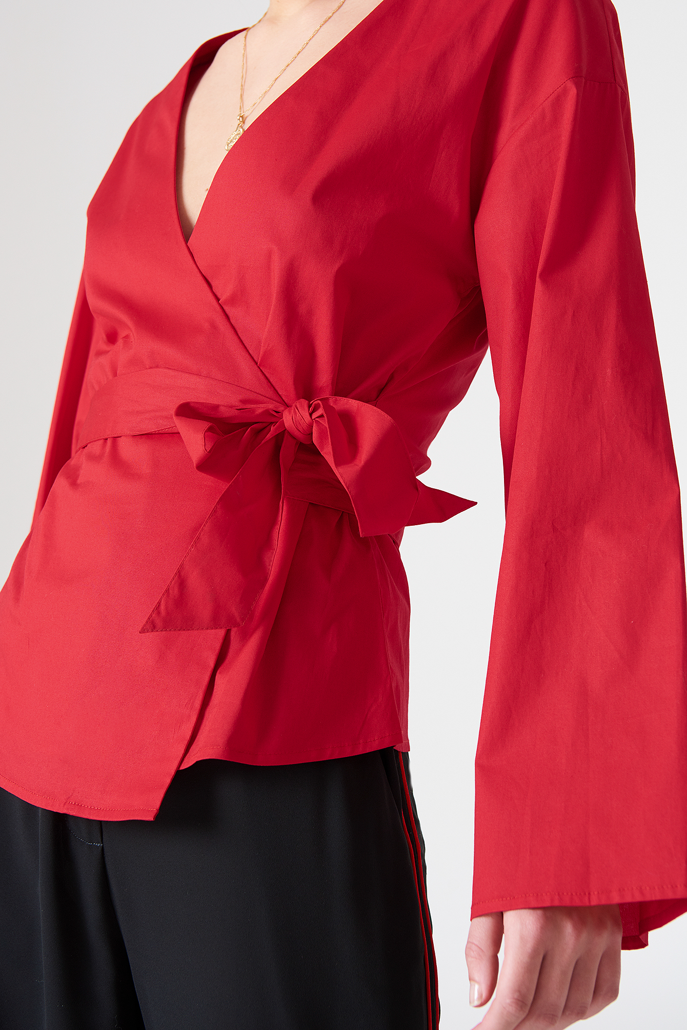 Red Wrap Kimono Blouse
