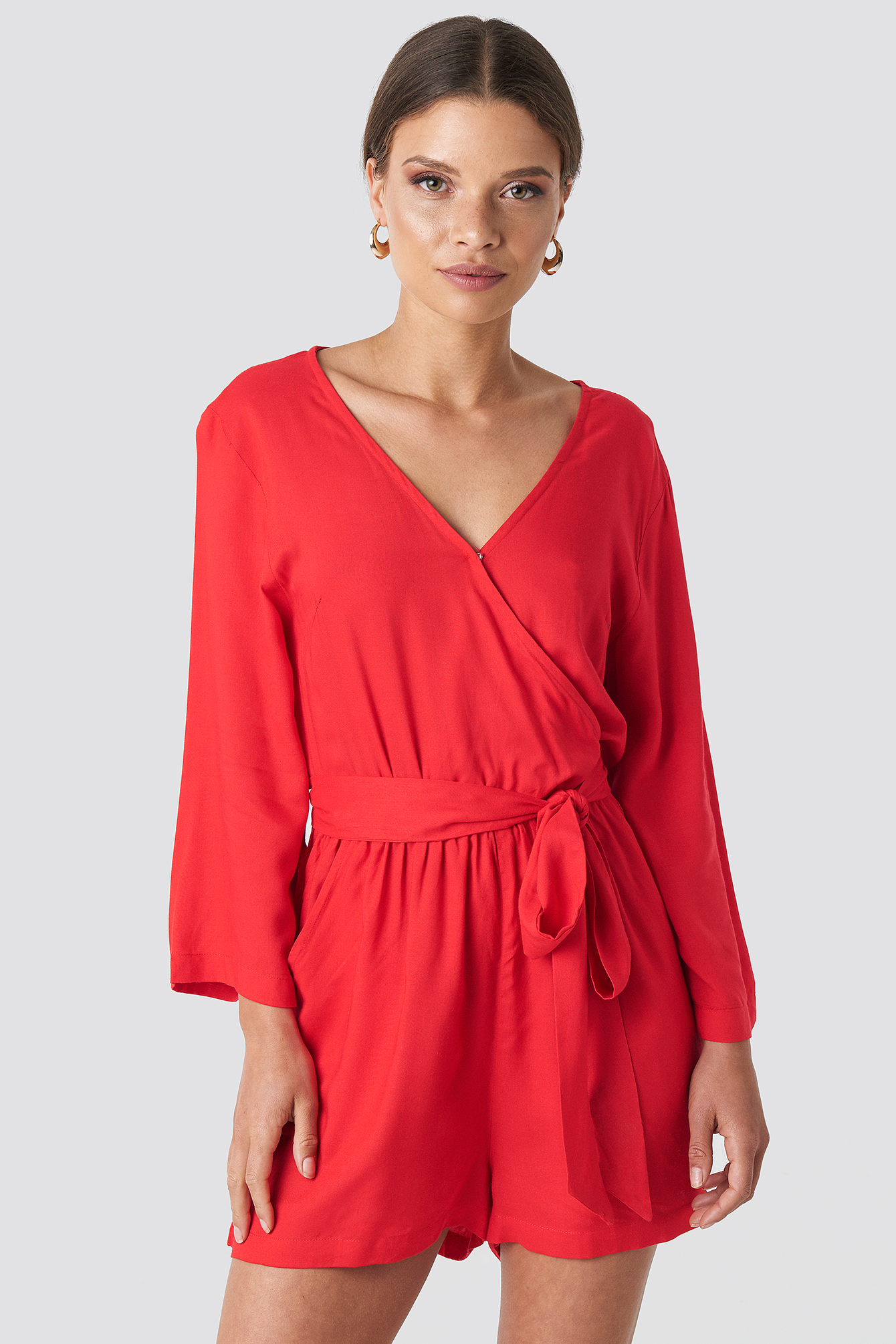 Red NA-KD Wrap Playsuit