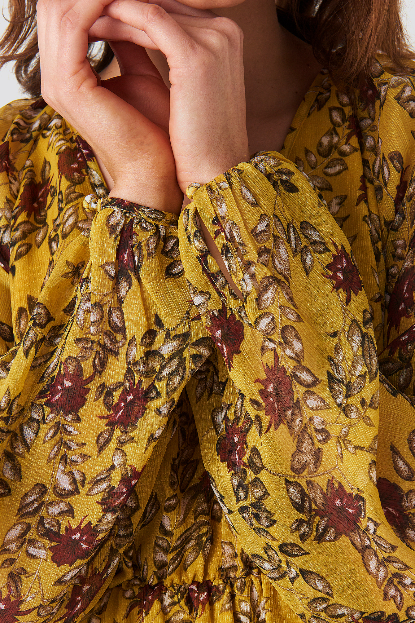 Yellow Yellow Flower Print Midi Dress